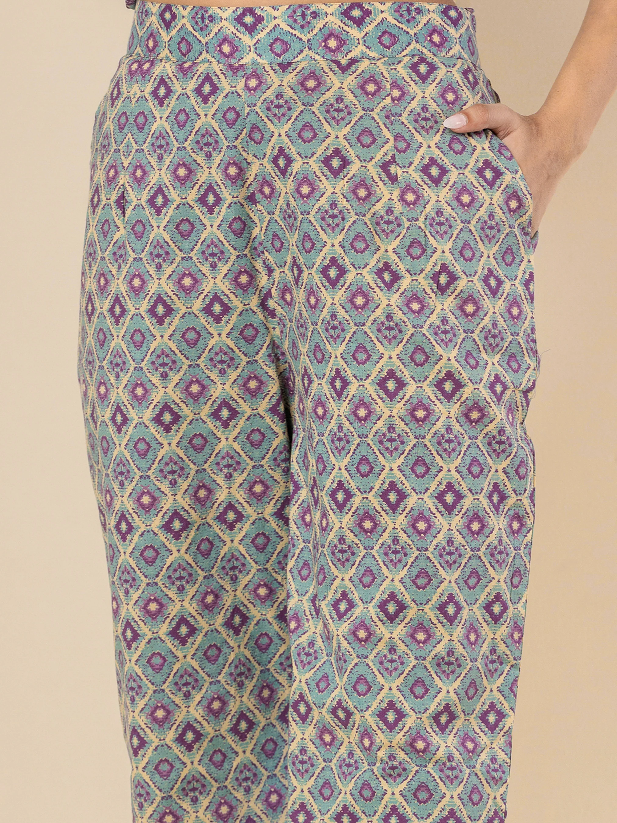 High Low Purple green Pure cotton Hand Printed Loungewear - Image 12