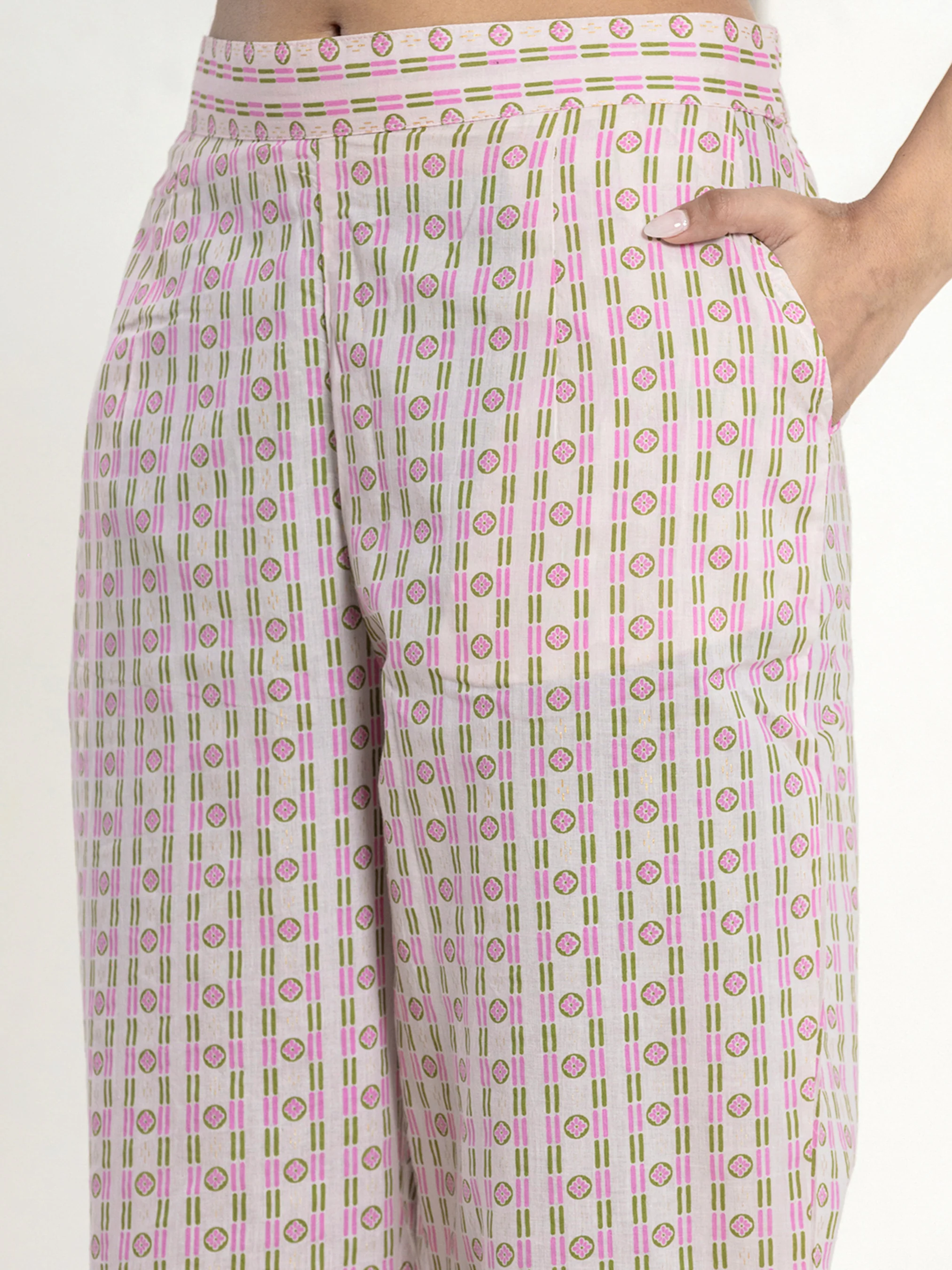 High Low Rosy Gold Pure cotton Hand Printed Loungewear - Image 10