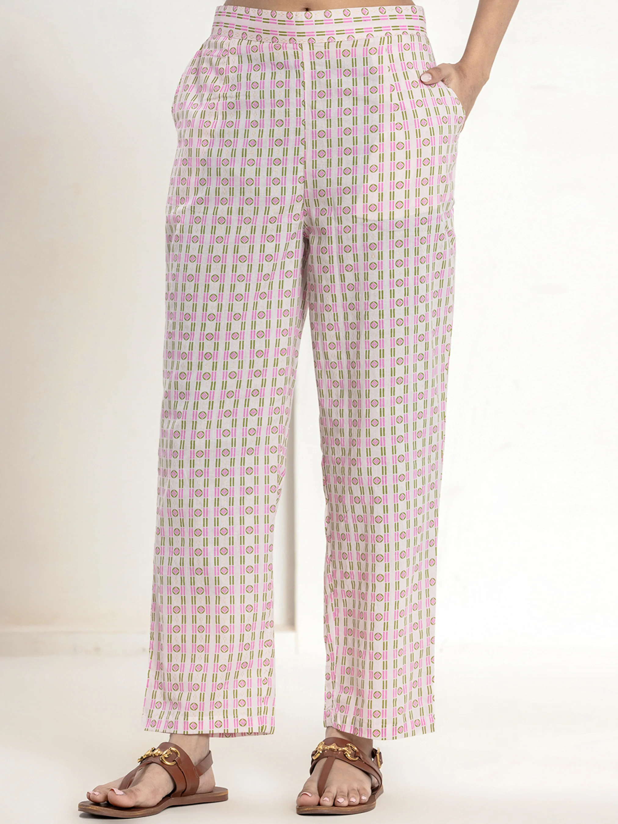 High Low Rosy Gold Pure cotton Hand Printed Loungewear - Image 4