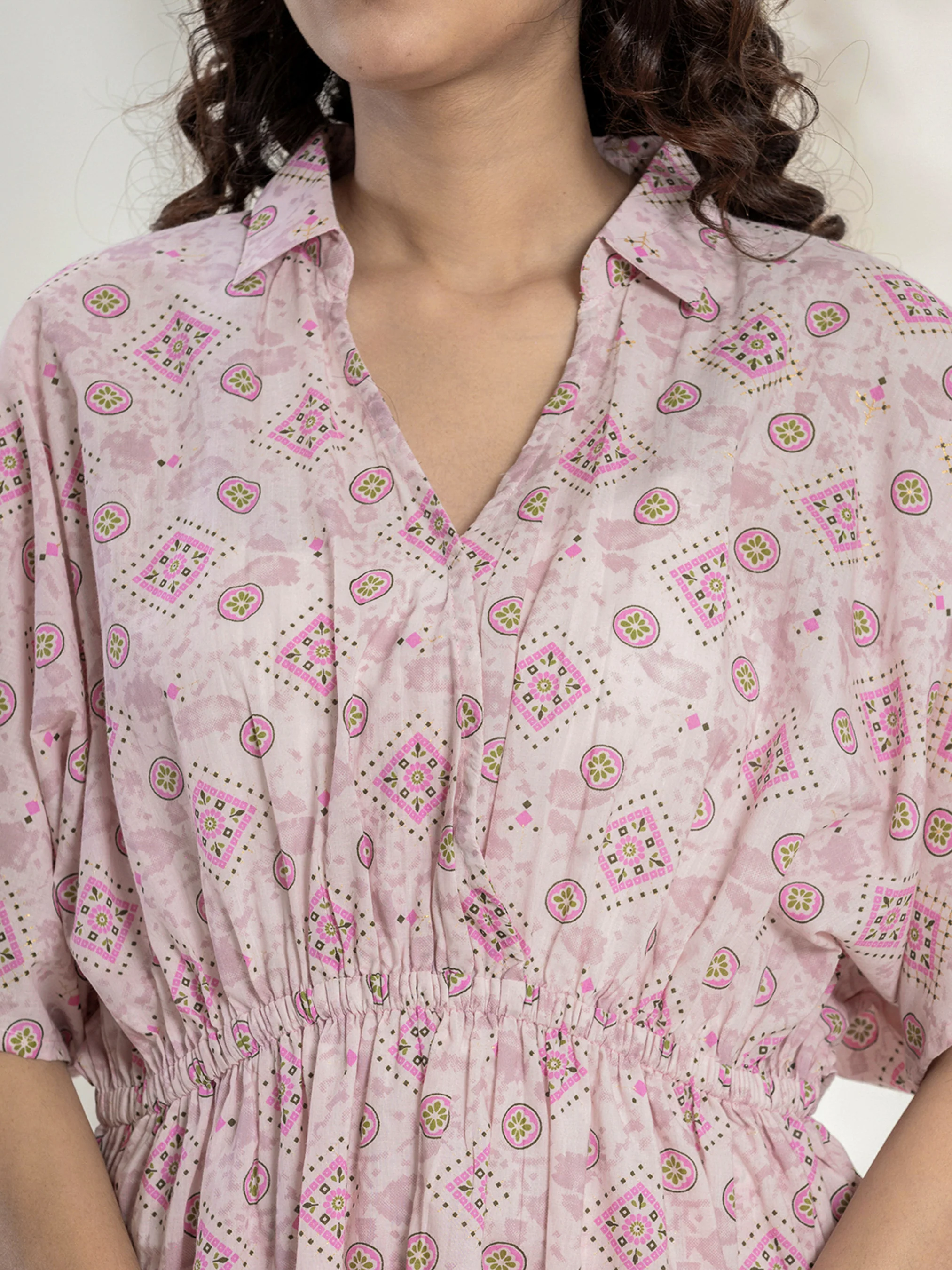 High Low Rosy Gold Pure cotton Hand Printed Loungewear - Image 9