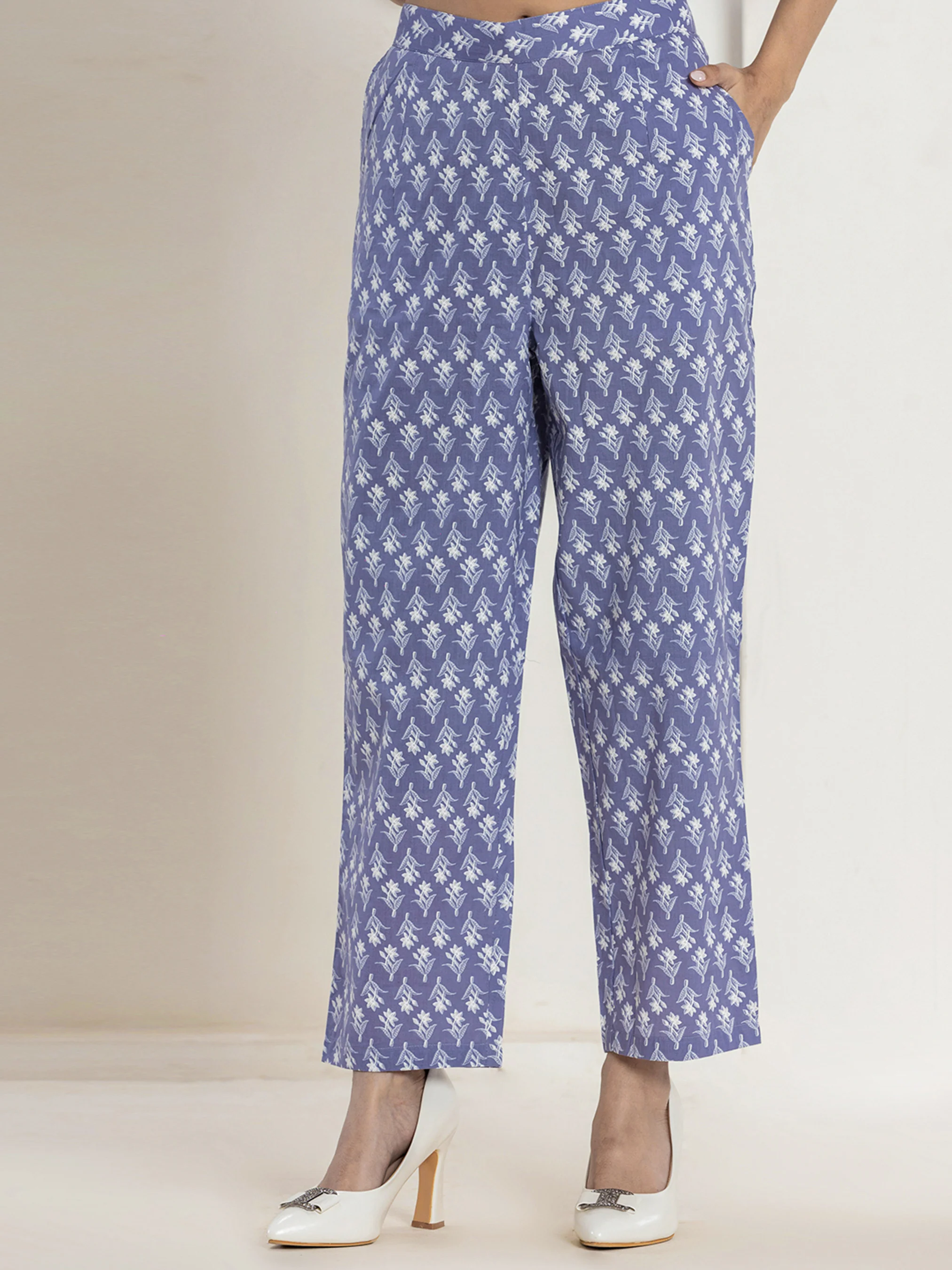 High Low Steel Blue Pure cotton Hand Printed Loungewear - Image 7