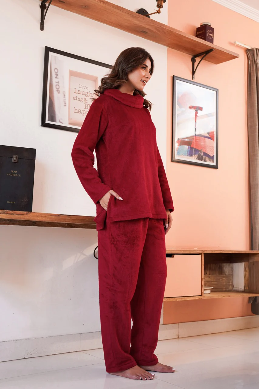 High Neck Super Soft Maroon Woollen Set - Image 12