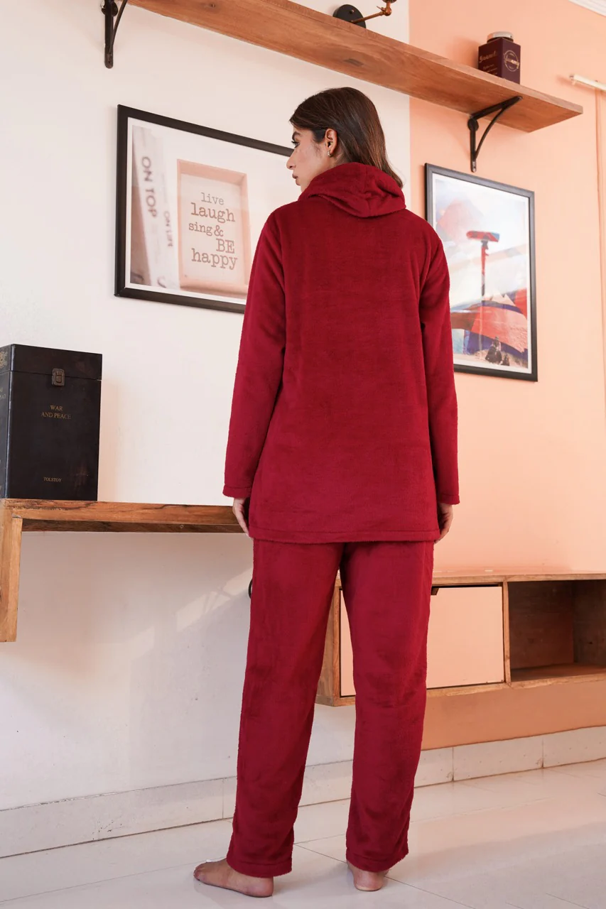 High Neck Super Soft Maroon Woollen Set - Image 4