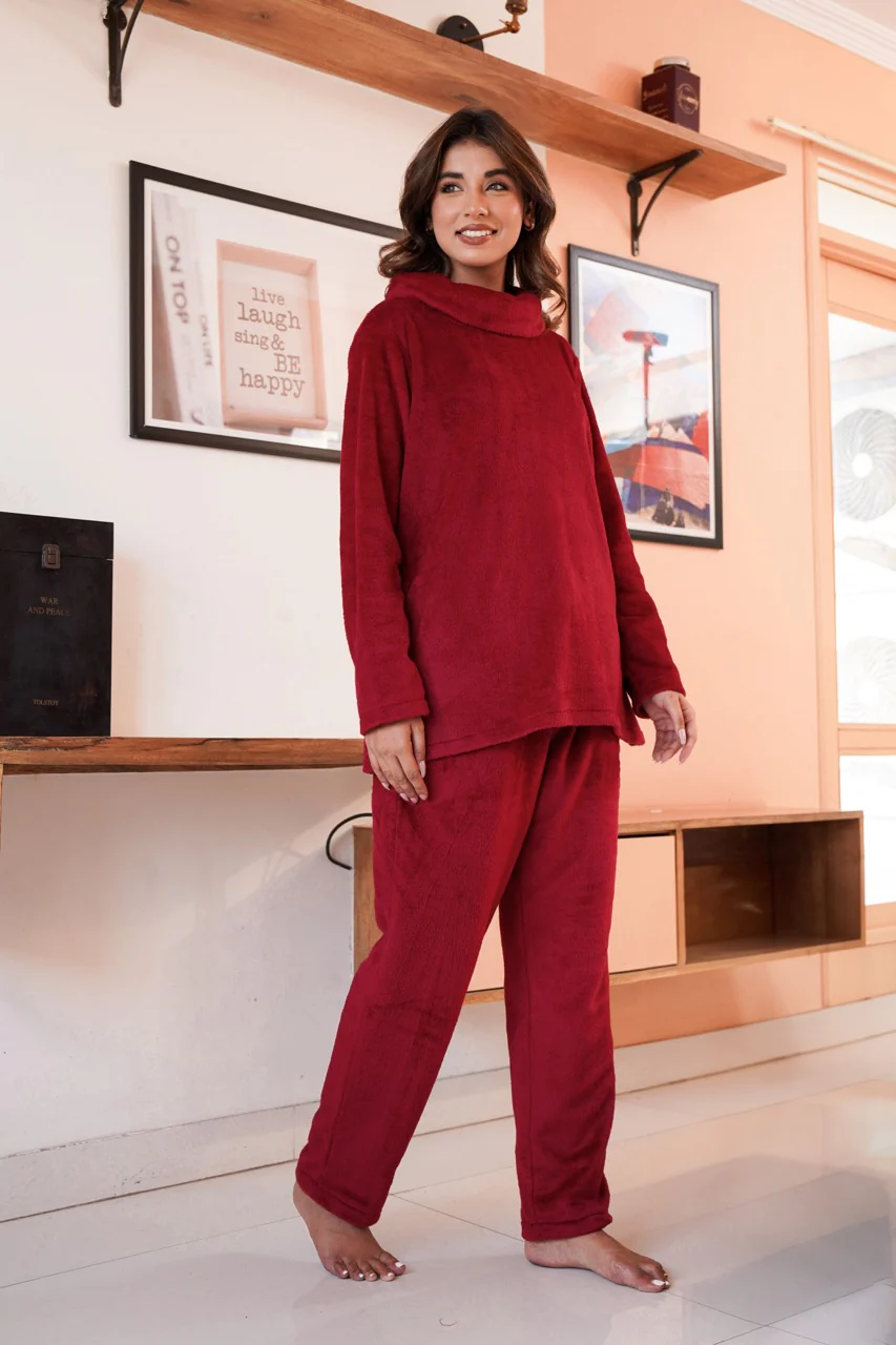 High Neck Super Soft Maroon Woollen Set - Image 6