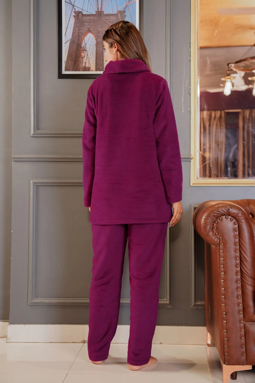 High Neck Super Soft Wine Woollen Set - Image 3