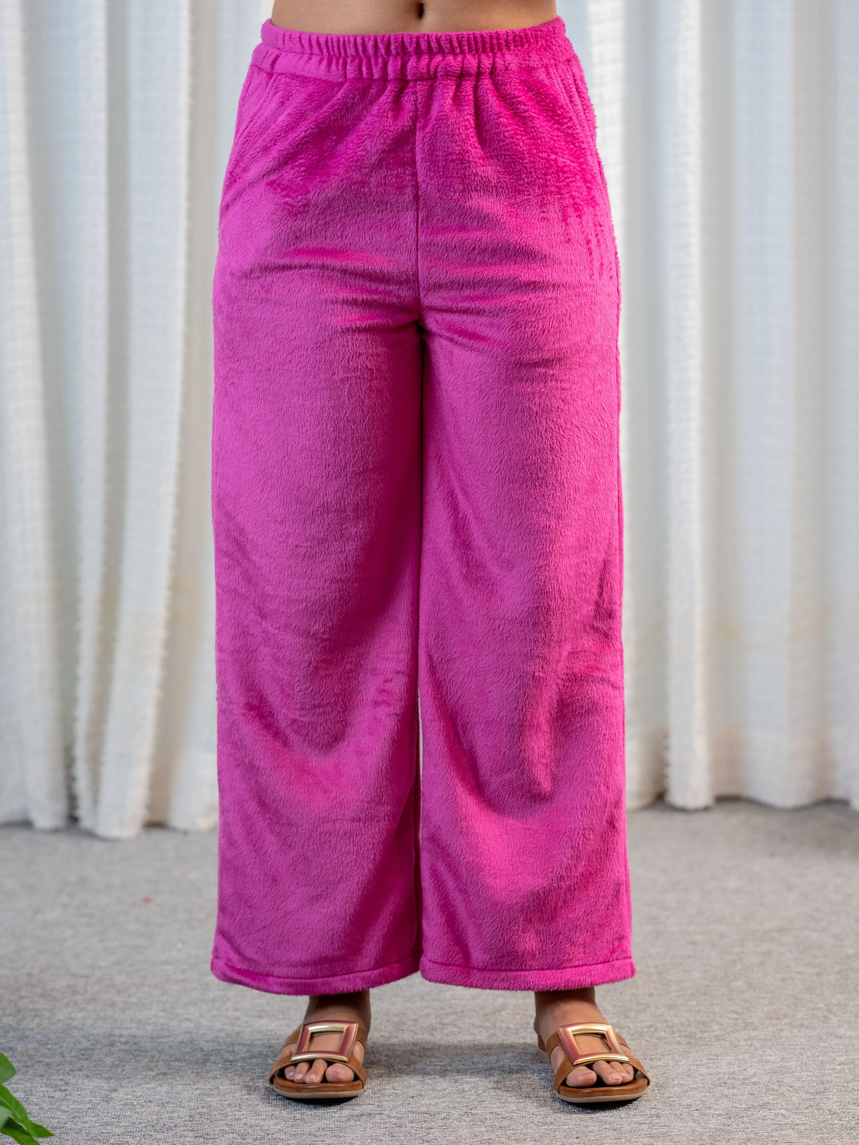 Hot Pink Super Soft Woollen Zip-Up Hoodie Sweatshirt Set - Image 10