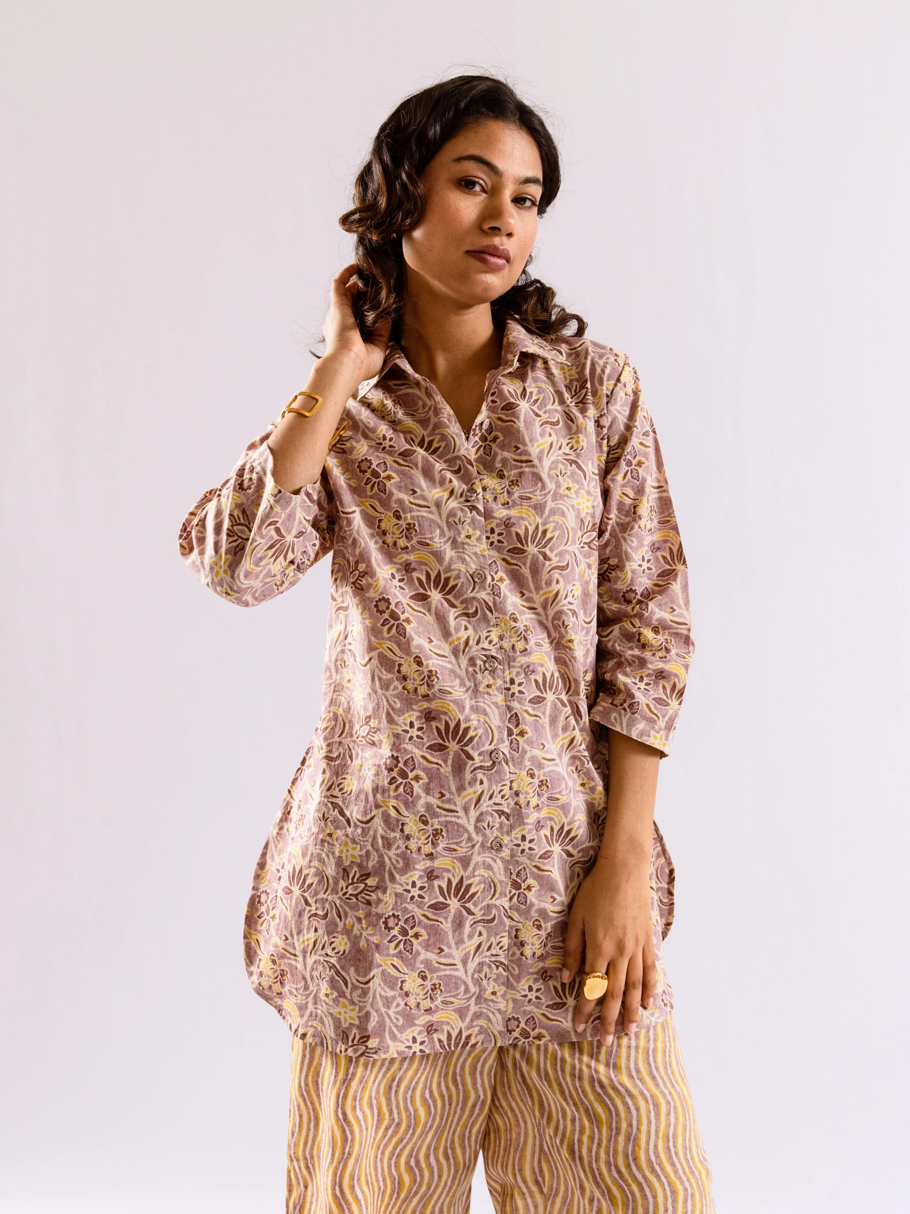 Lavender Bloom Chill Pure Cotton Collar Shirt Co-ord set - Image 10