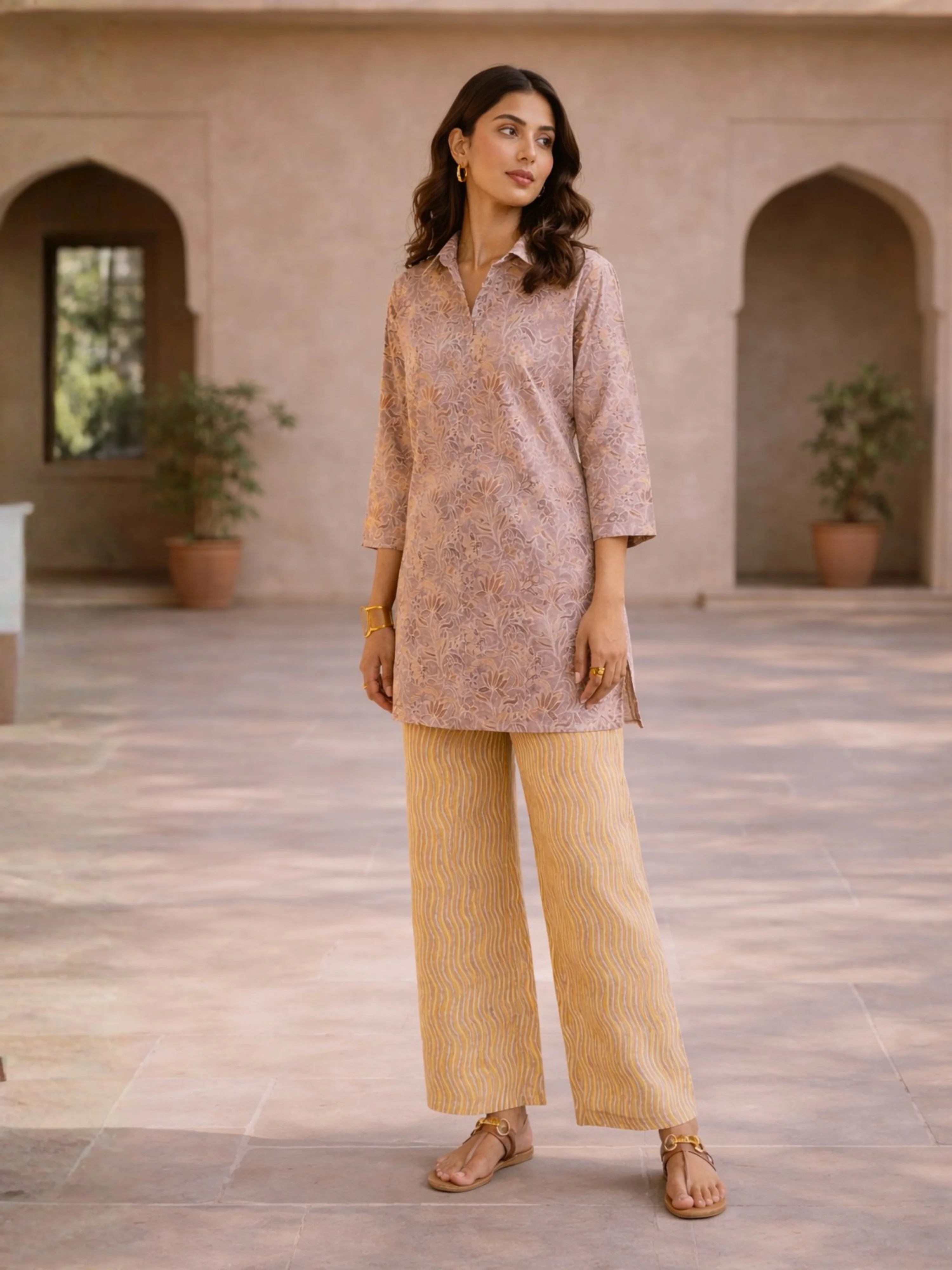 Lavender Bloom Chill Pure Cotton Collar Shirt Co-ord set - Image 4