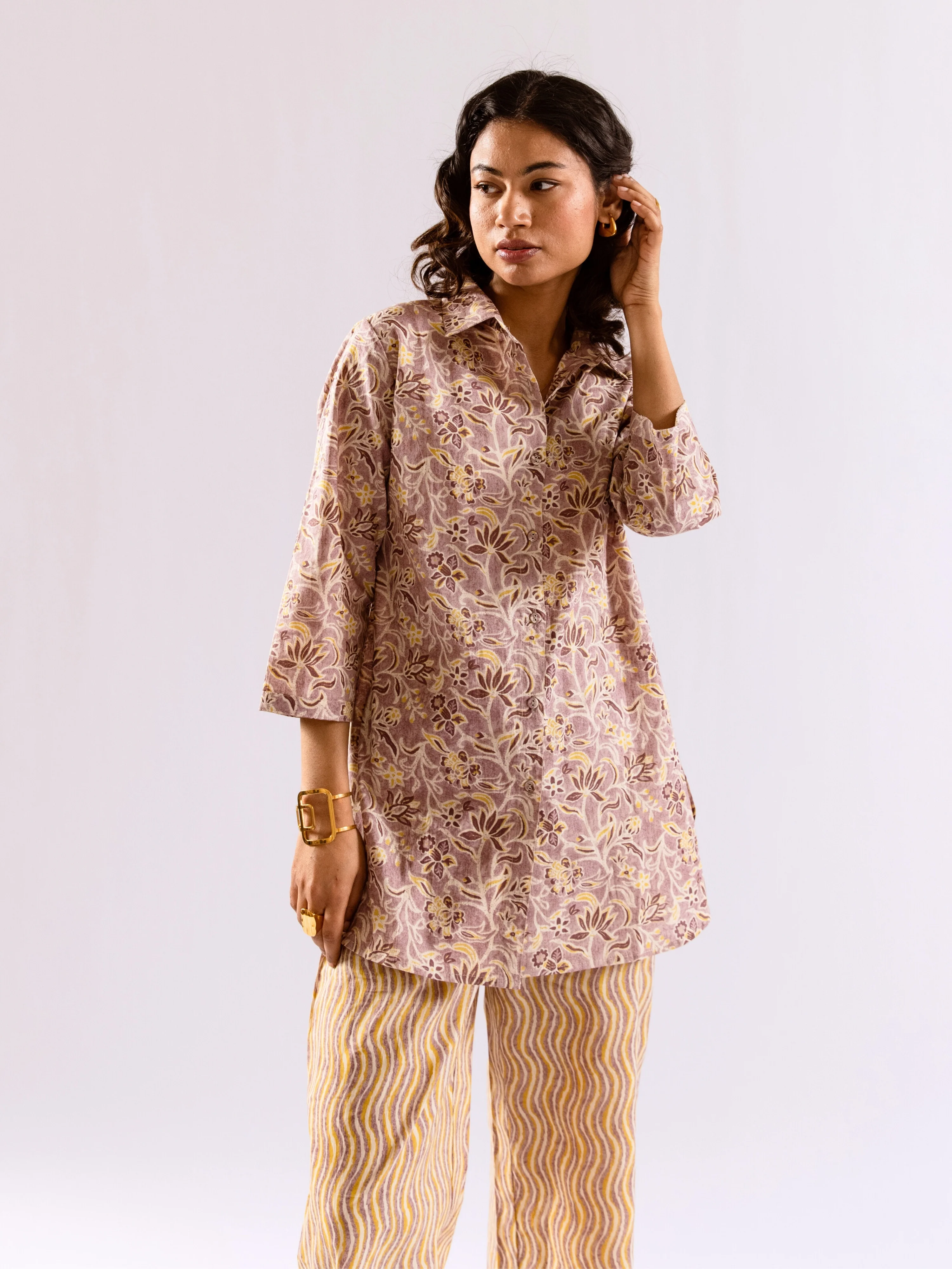 Lavender Bloom Chill Pure Cotton Collar Shirt Co-ord set - Image 6