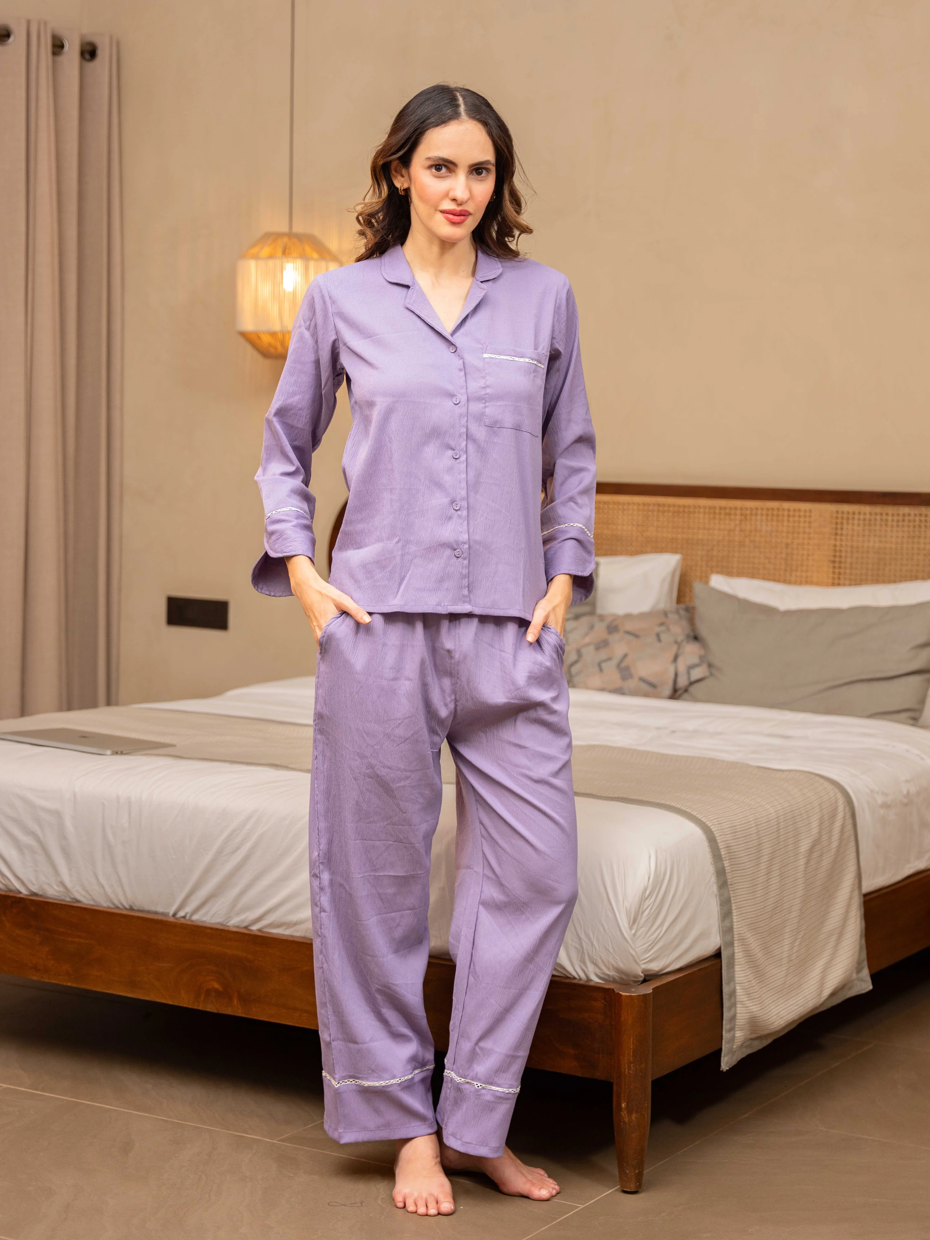 Lavender Soft Crepe Night Suit - Image 4
