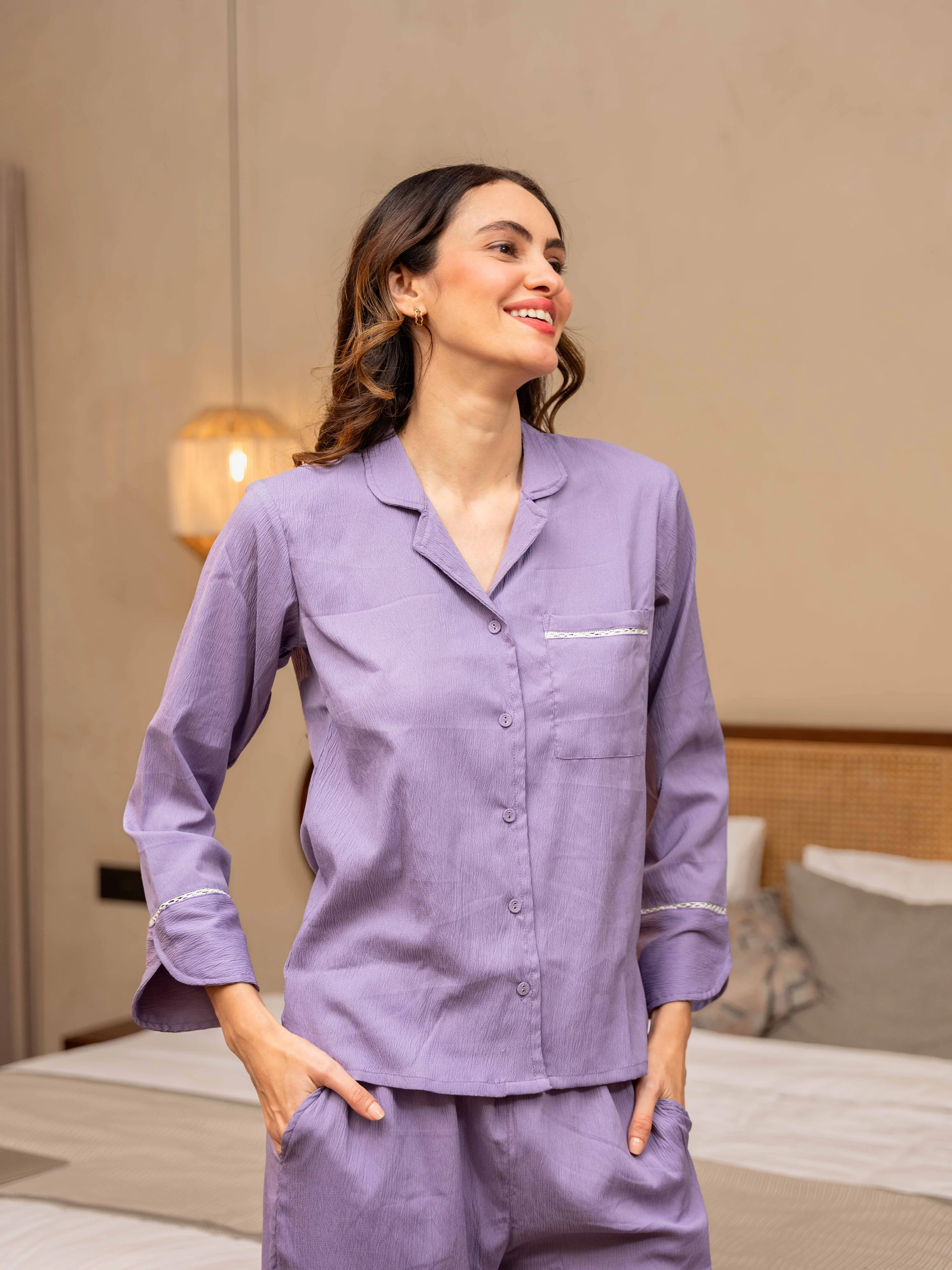 Lavender Soft Crepe Night Suit - Image 5