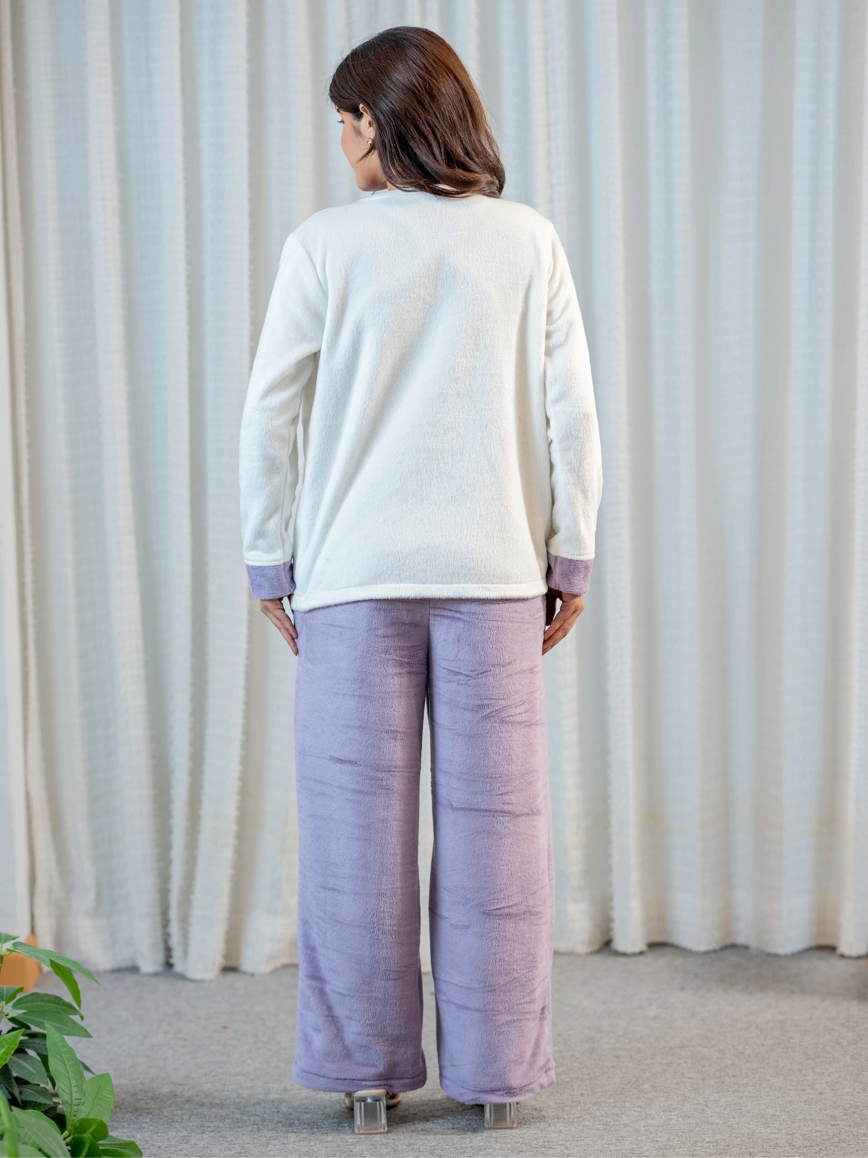 Lavender Super Soft Woollen Contrast Shrug Set - Image 8