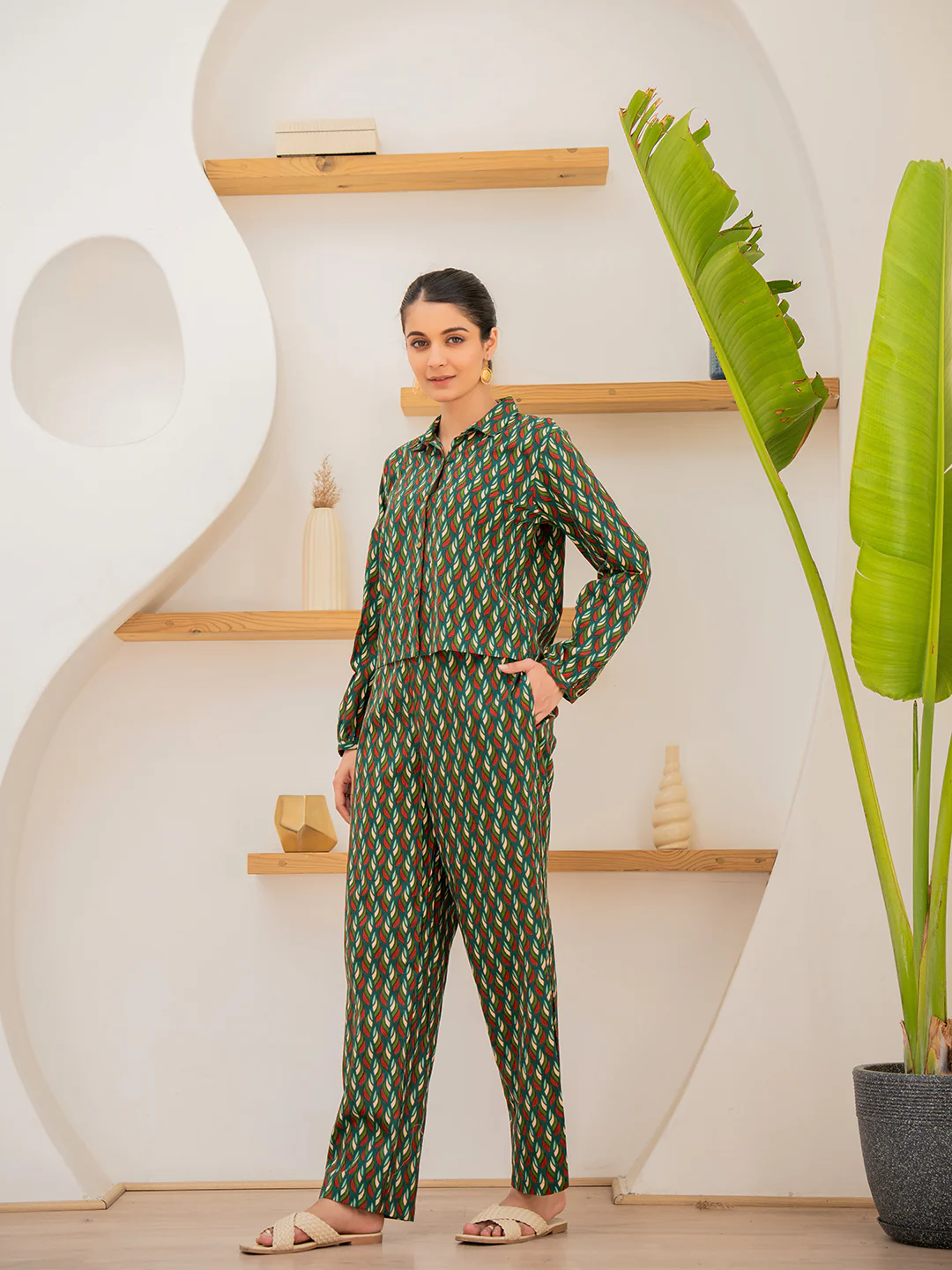 Leafy Pleate Forest Noir Green Co-Ord Set - Image 4