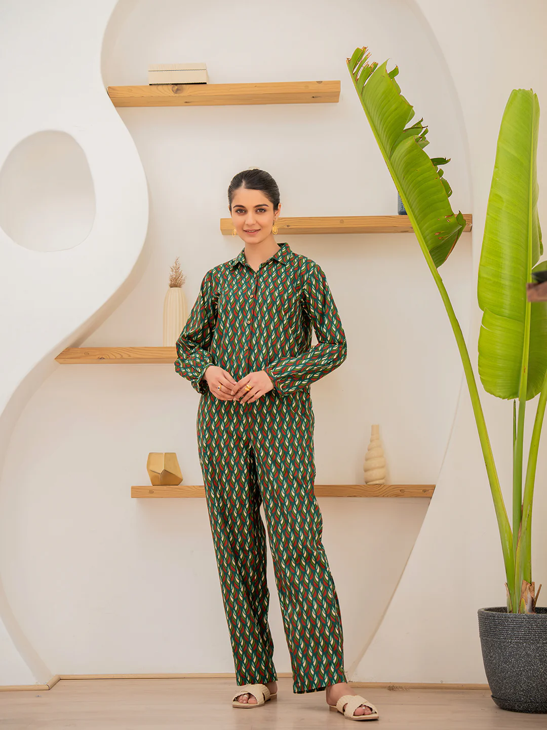 Leafy Pleate Forest Noir Green Co-Ord Set - Image 5