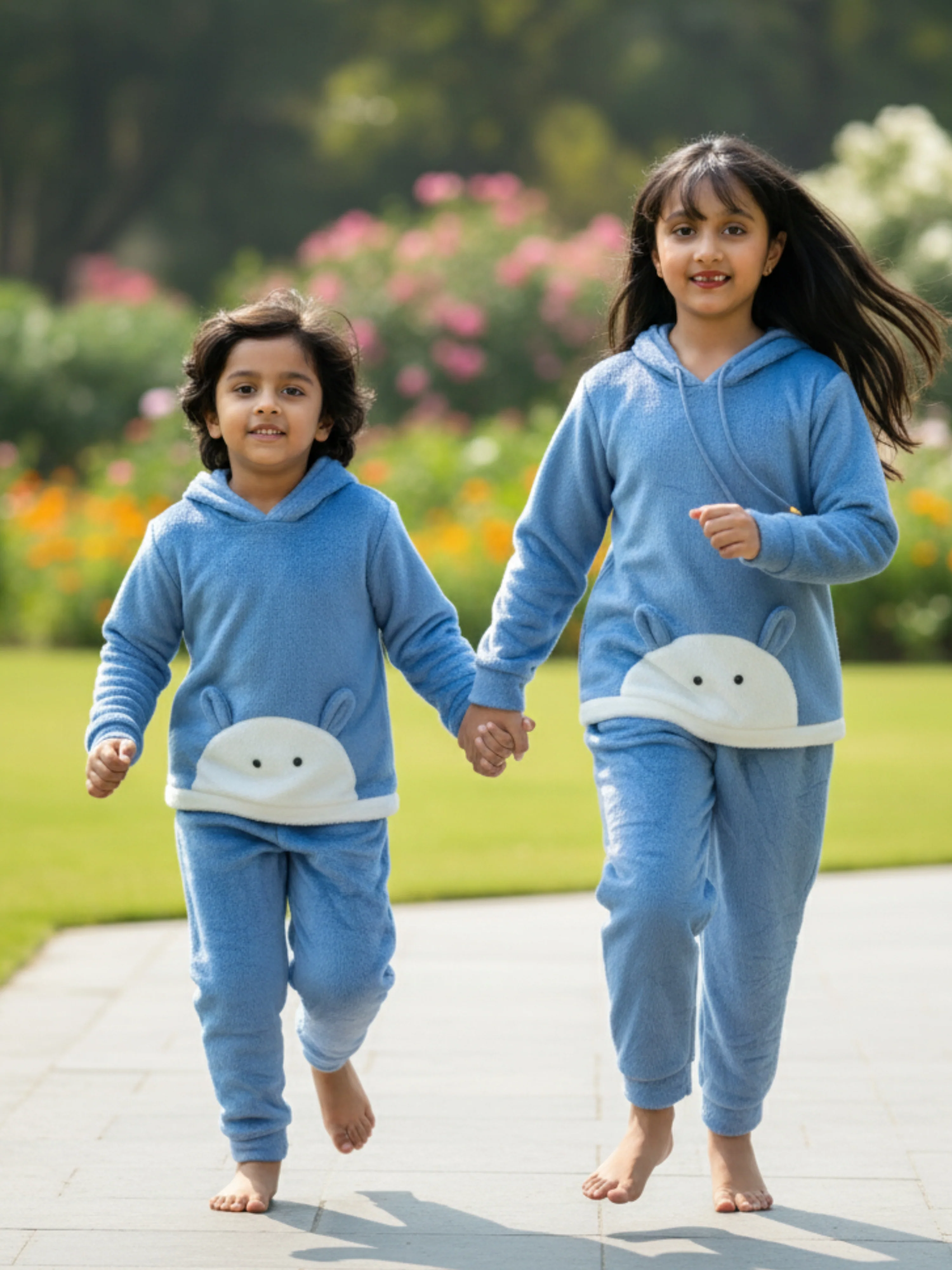 Light Blue Super Soft Kids Unisex Woollen 3D Ear Hoodie Set - Image 3