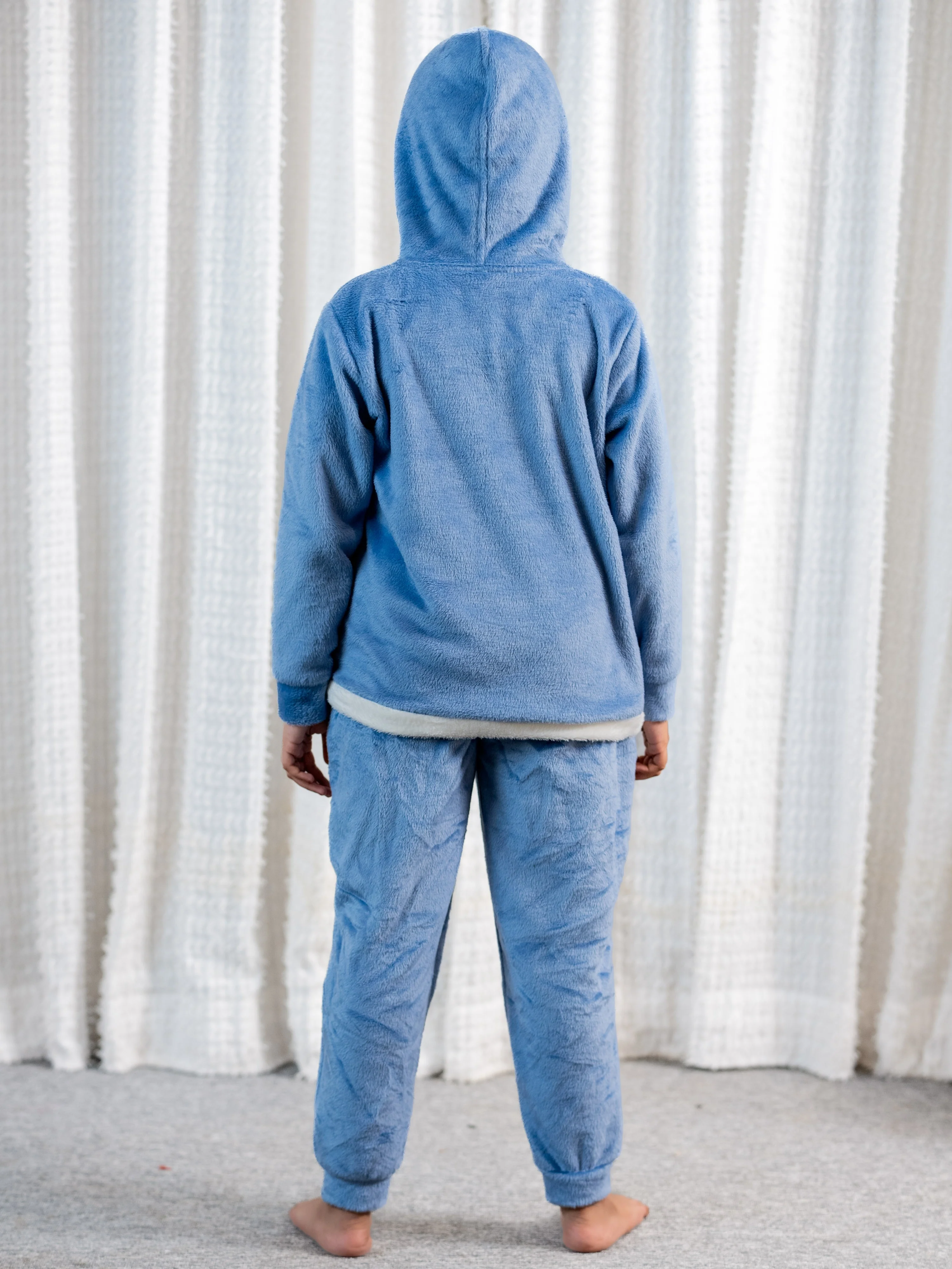 Light Blue Super Soft Kids Unisex Woollen 3D Ear Hoodie Set - Image 6