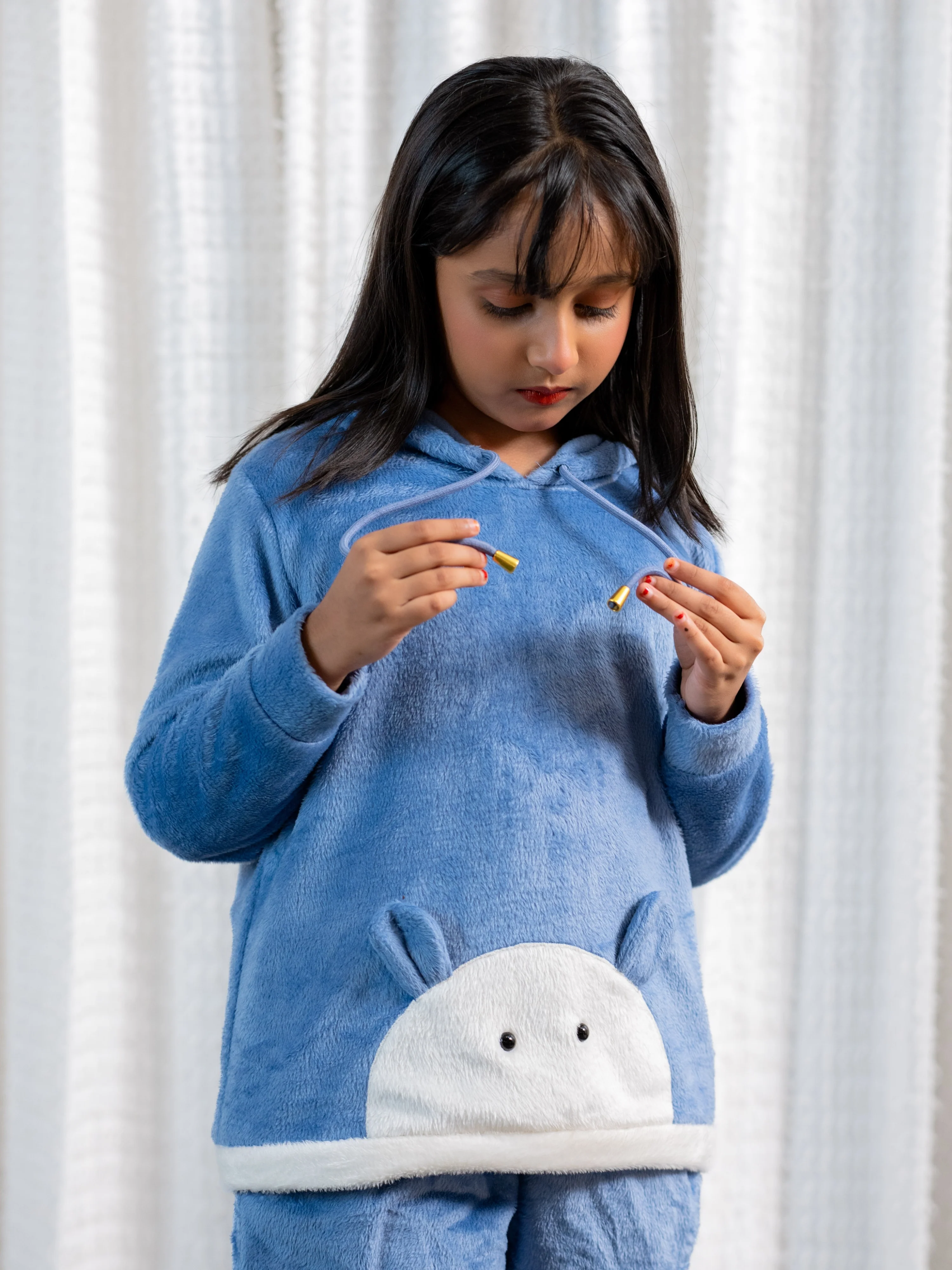 Light Blue Super Soft Kids Unisex Woollen 3D Ear Hoodie Set - Image 7