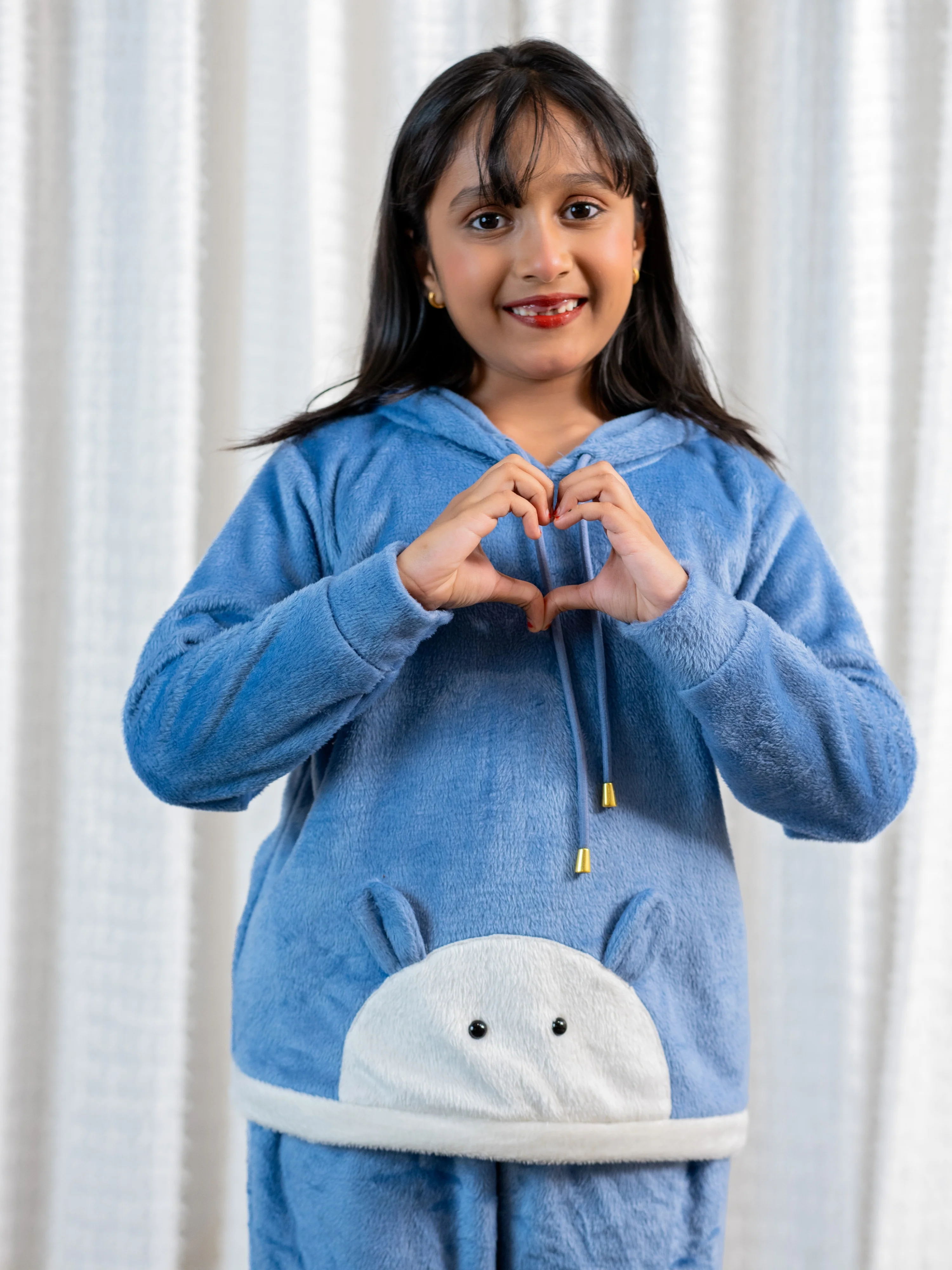 Light Blue Super Soft Kids Unisex Woollen 3D Ear Hoodie Set - Image 9