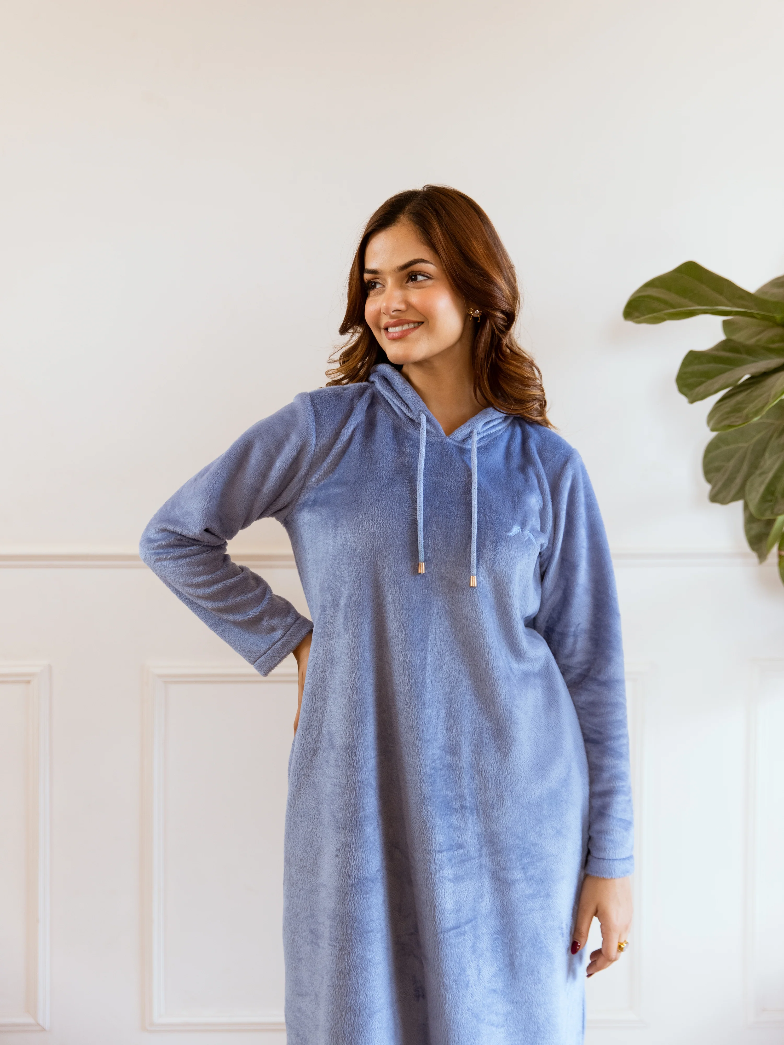 Light Blue Super Soft Woollen Hoodie Dress - Image 10