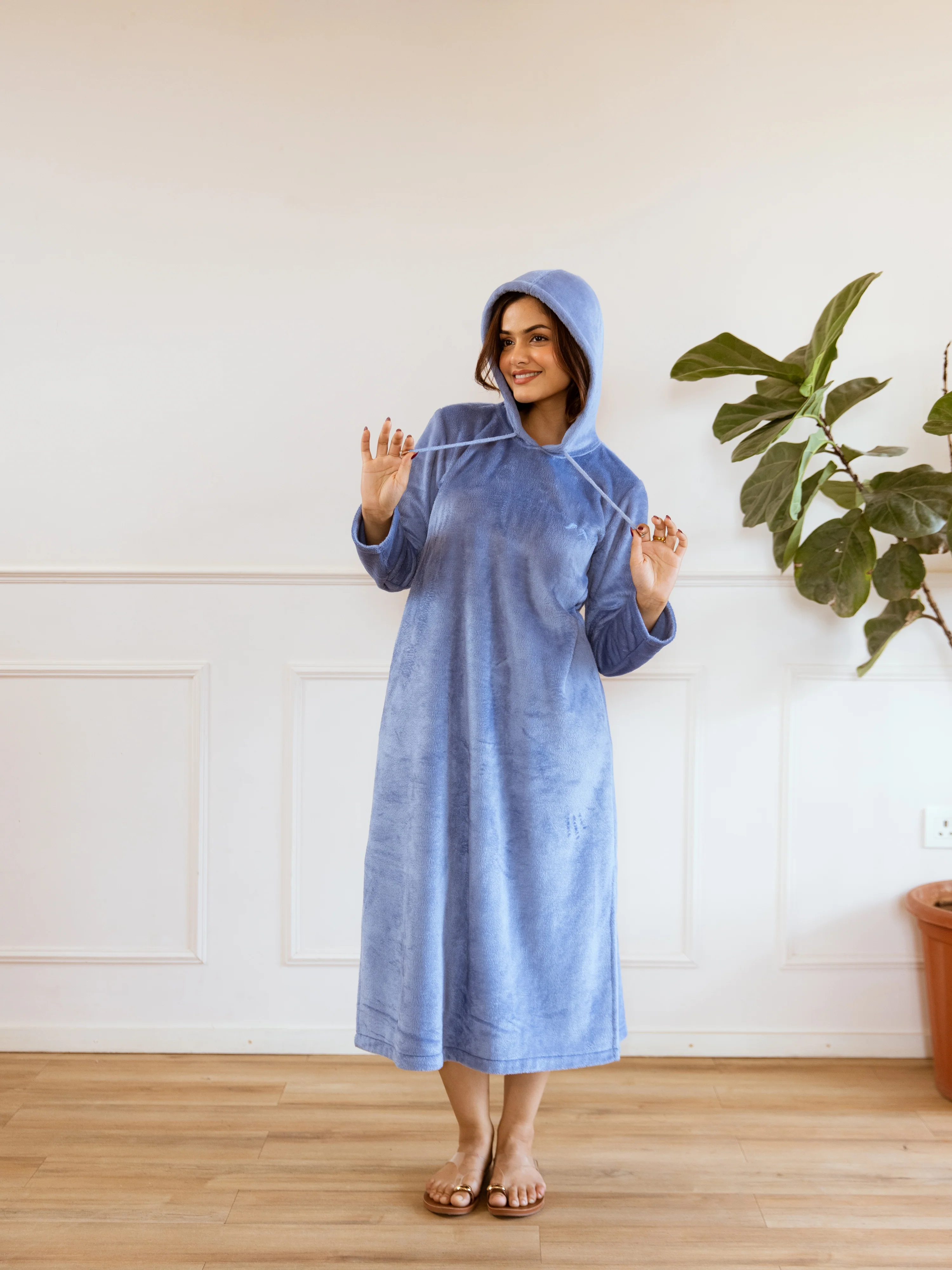 Light Blue Super Soft Woollen Hoodie Dress - Image 3