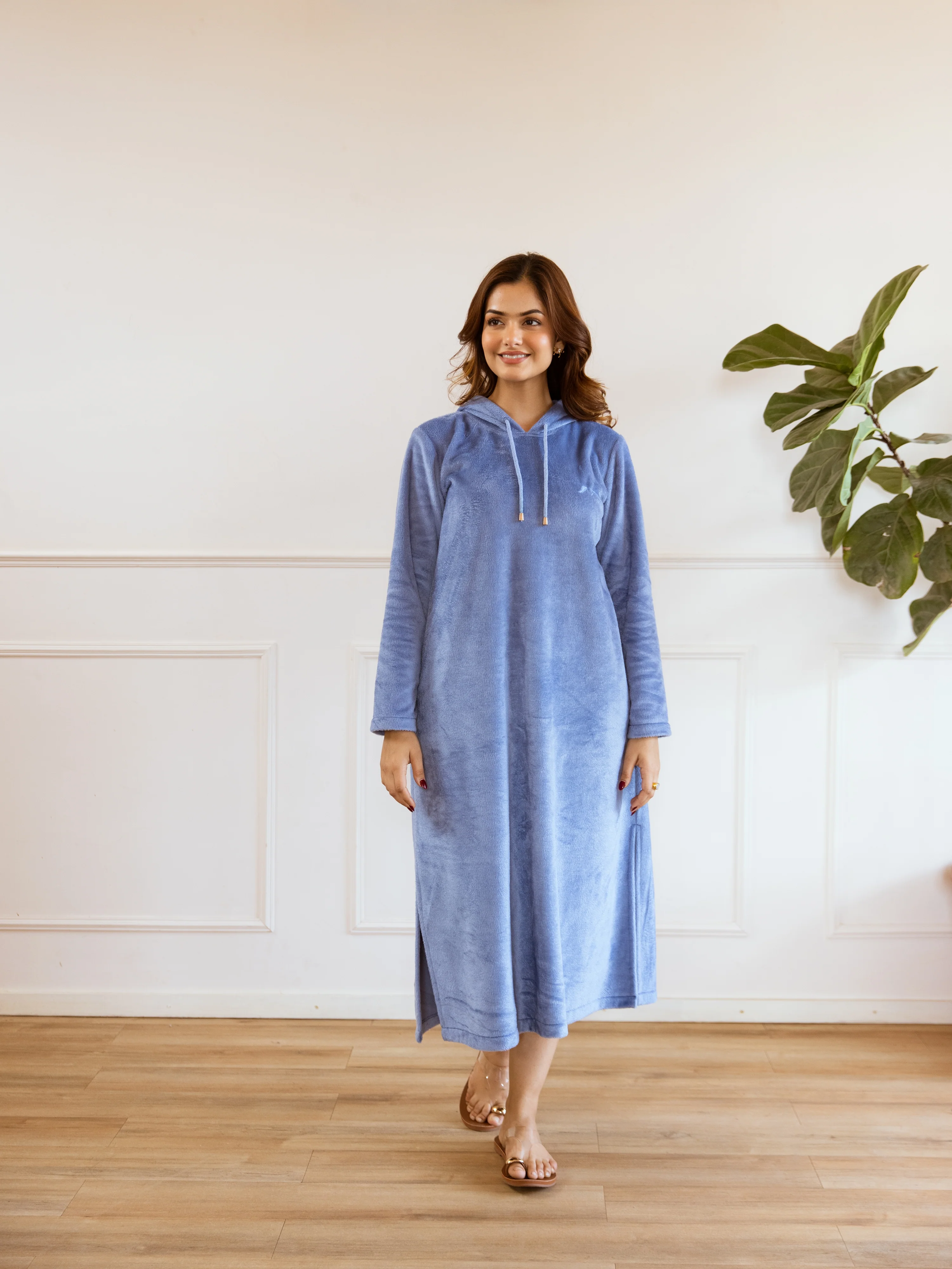 Light Blue Super Soft Woollen Hoodie Dress - Image 6