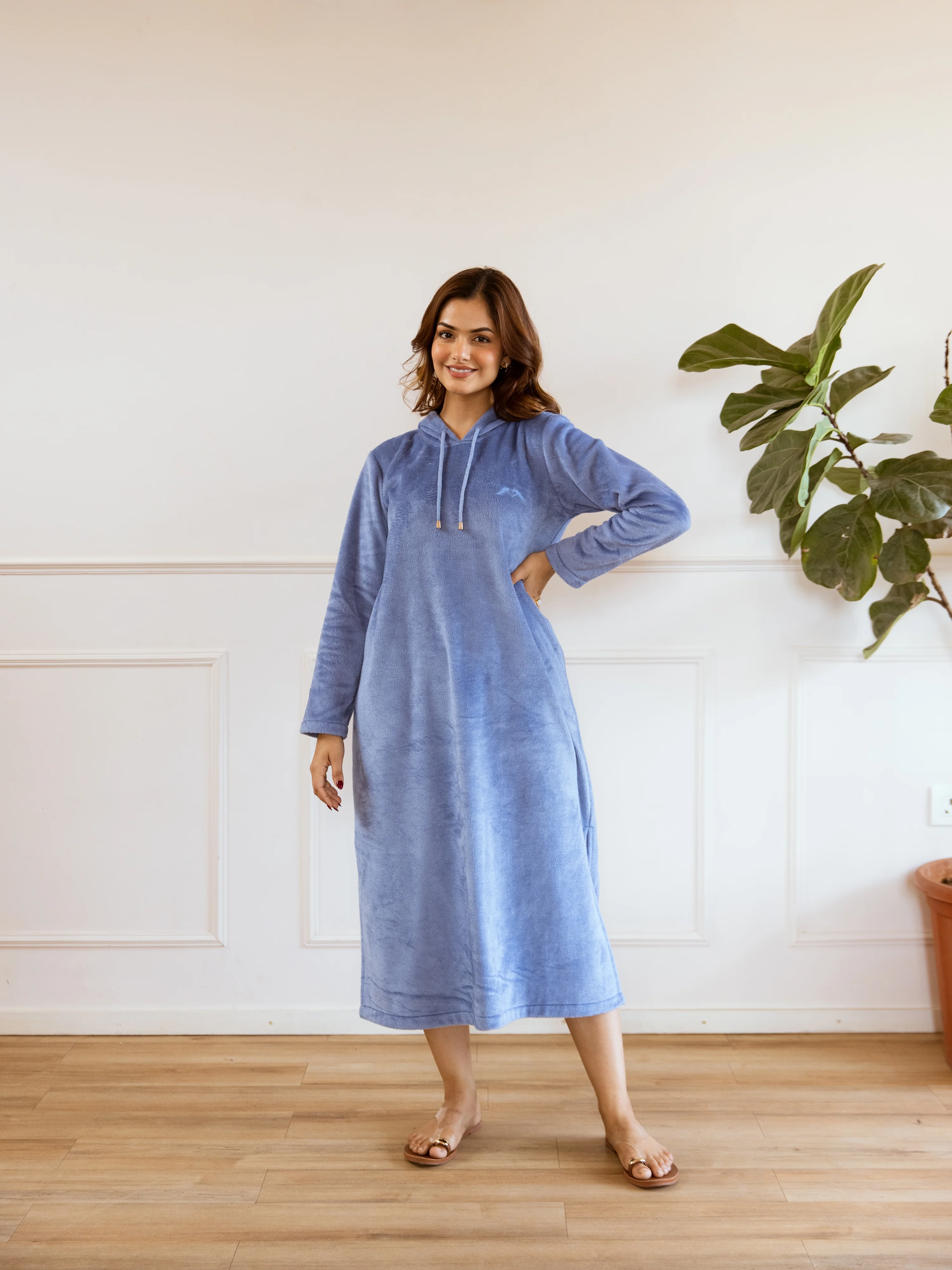 Light Blue Super Soft Woollen Hoodie Dress - Image 7