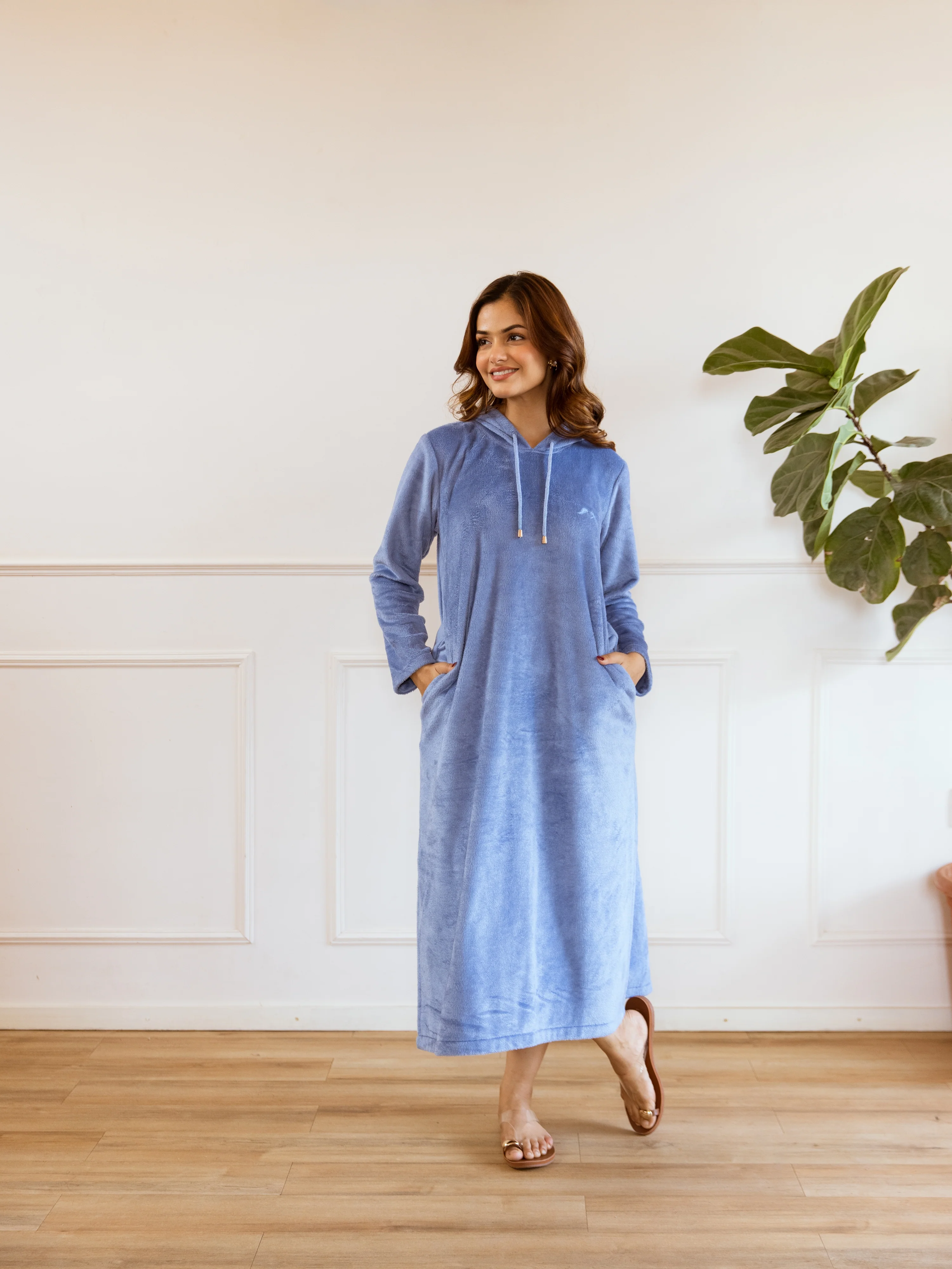 Light Blue Super Soft Woollen Hoodie Dress - Image 8