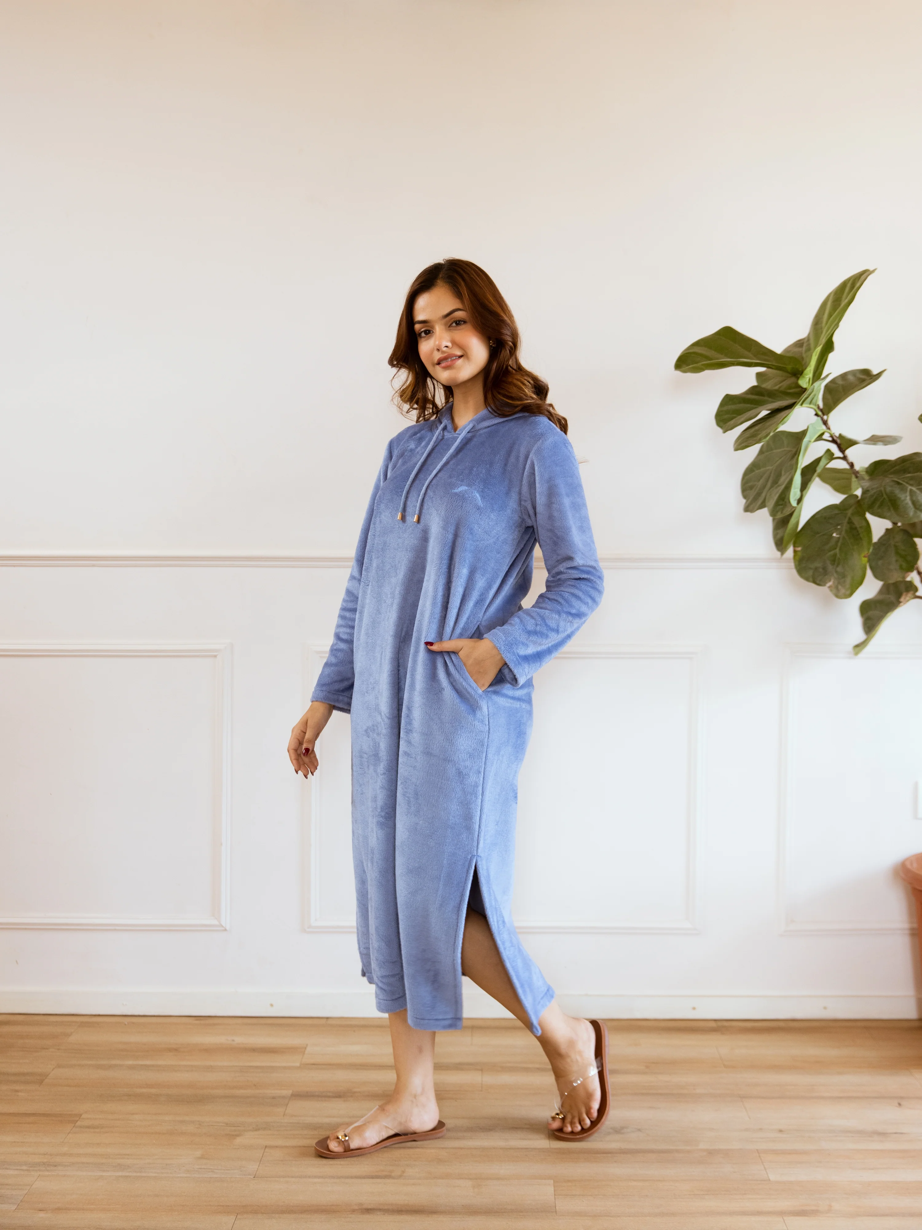 Light Blue Super Soft Woollen Hoodie Dress - Image 9