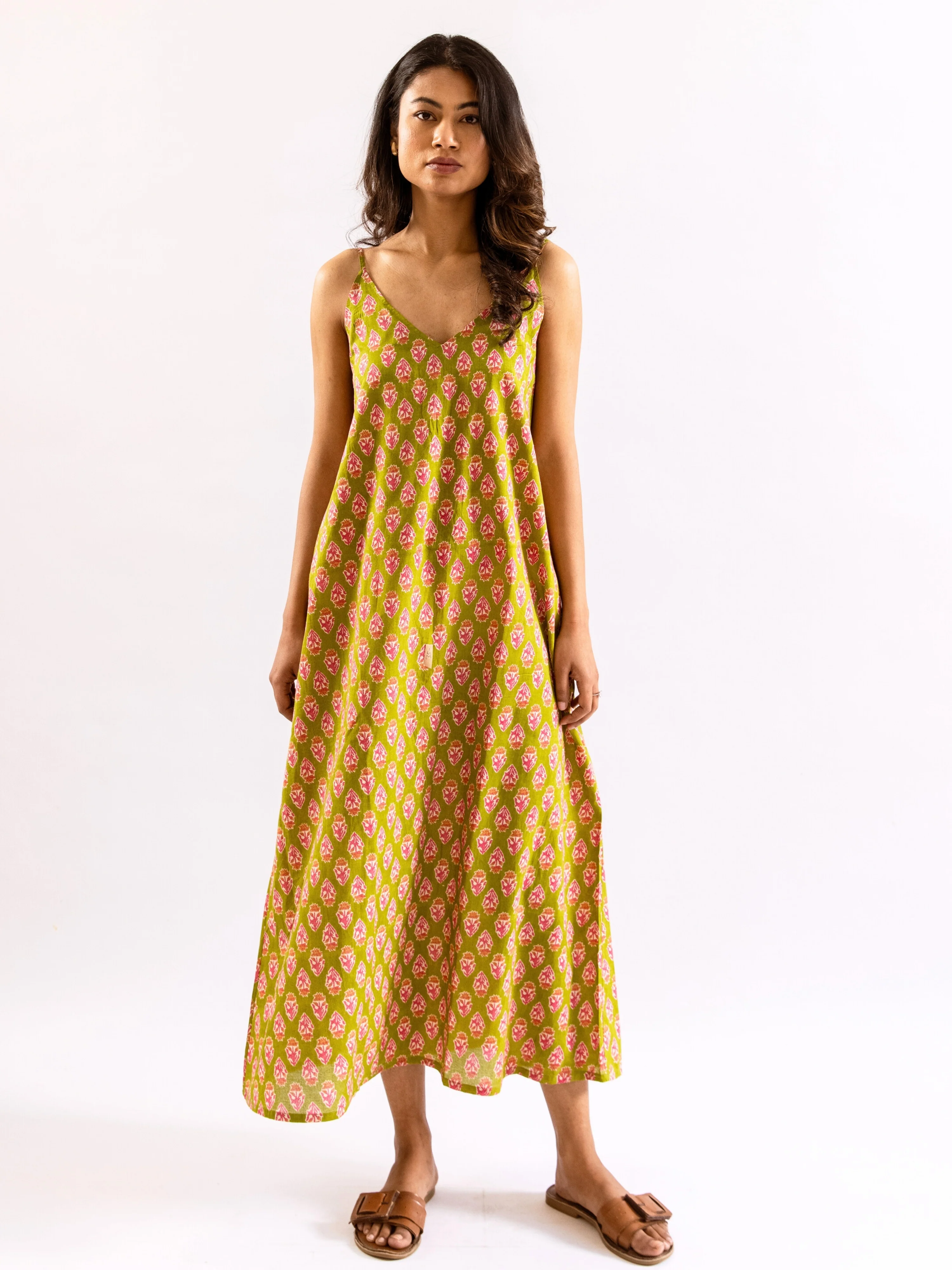 Lime Green Sassy Citrus Pure Cotton V neck Sleepwear Robe Set - Image 4