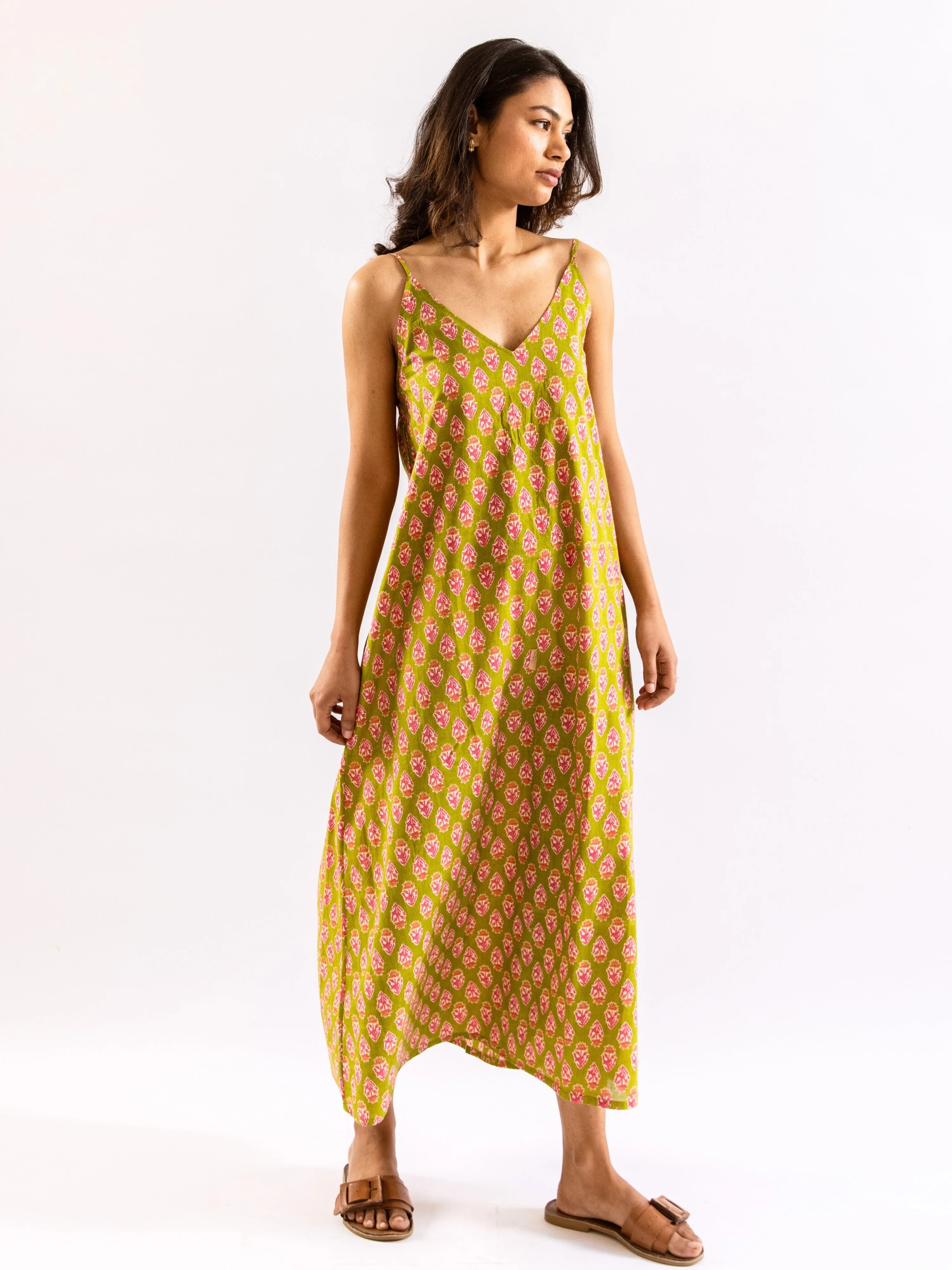 Lime Green Sassy Citrus Pure Cotton V neck Sleepwear Robe Set - Image 8