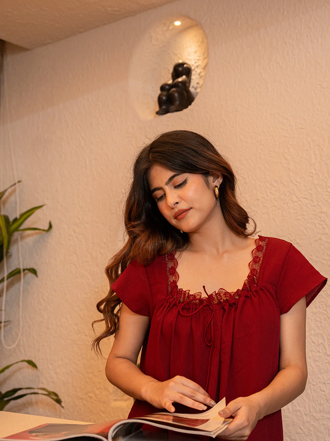 Maroon Flared Soft Crepe Night Maxi - Image 10