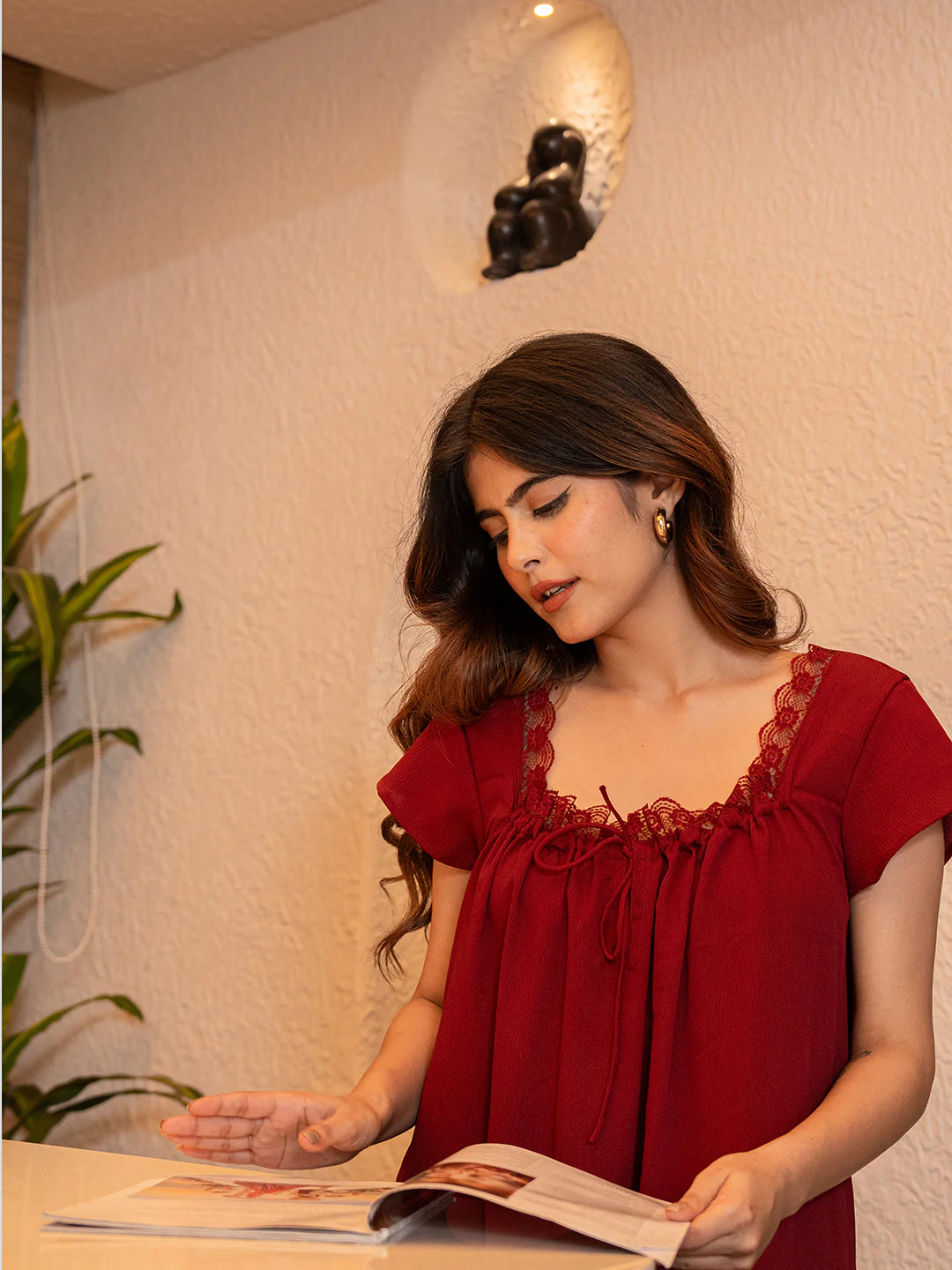Maroon Flared Soft Crepe Night Maxi - Image 12
