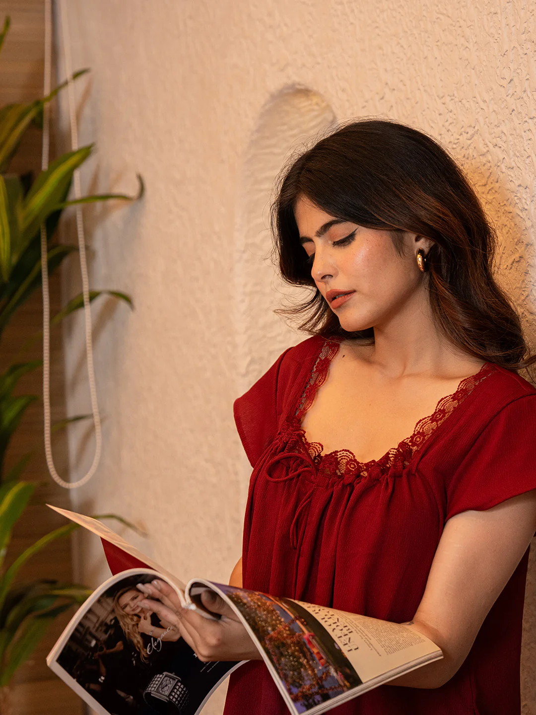 Maroon Flared Soft Crepe Night Maxi - Image 16