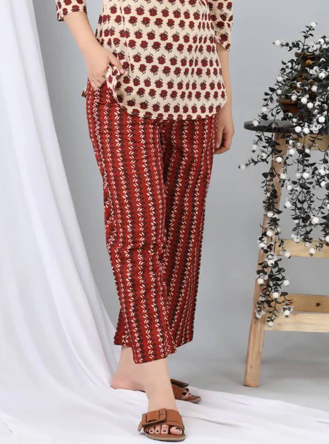 Maroon Printed Palazzo - Image 2