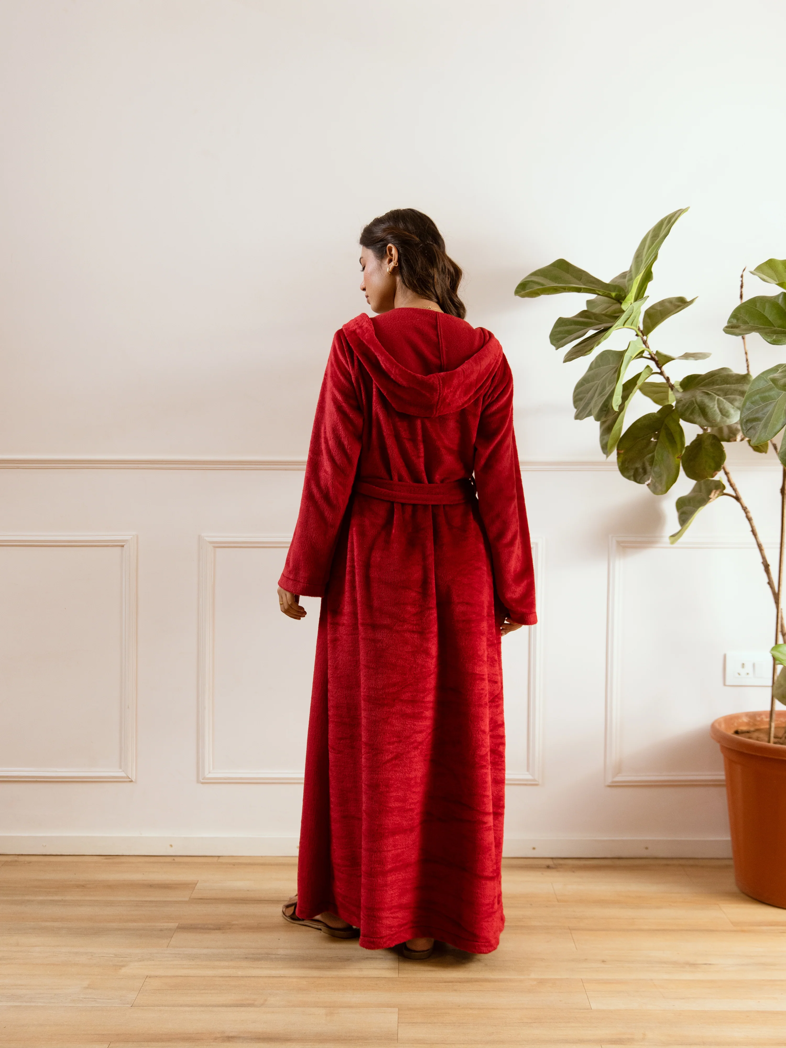 Maroon Super Soft Woollen Hoodie Robe - Image 3