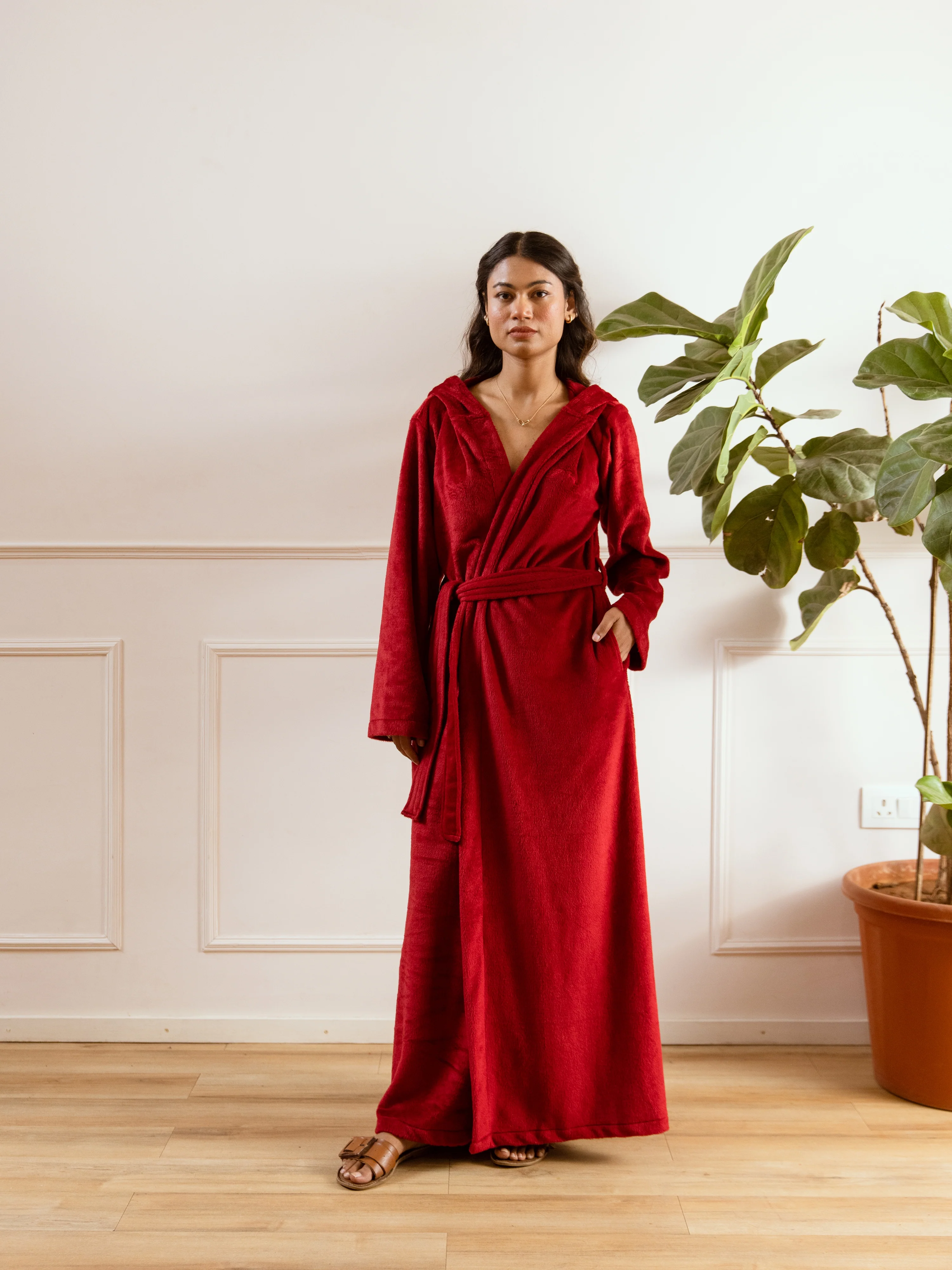 Maroon Super Soft Woollen Hoodie Robe - Image 4