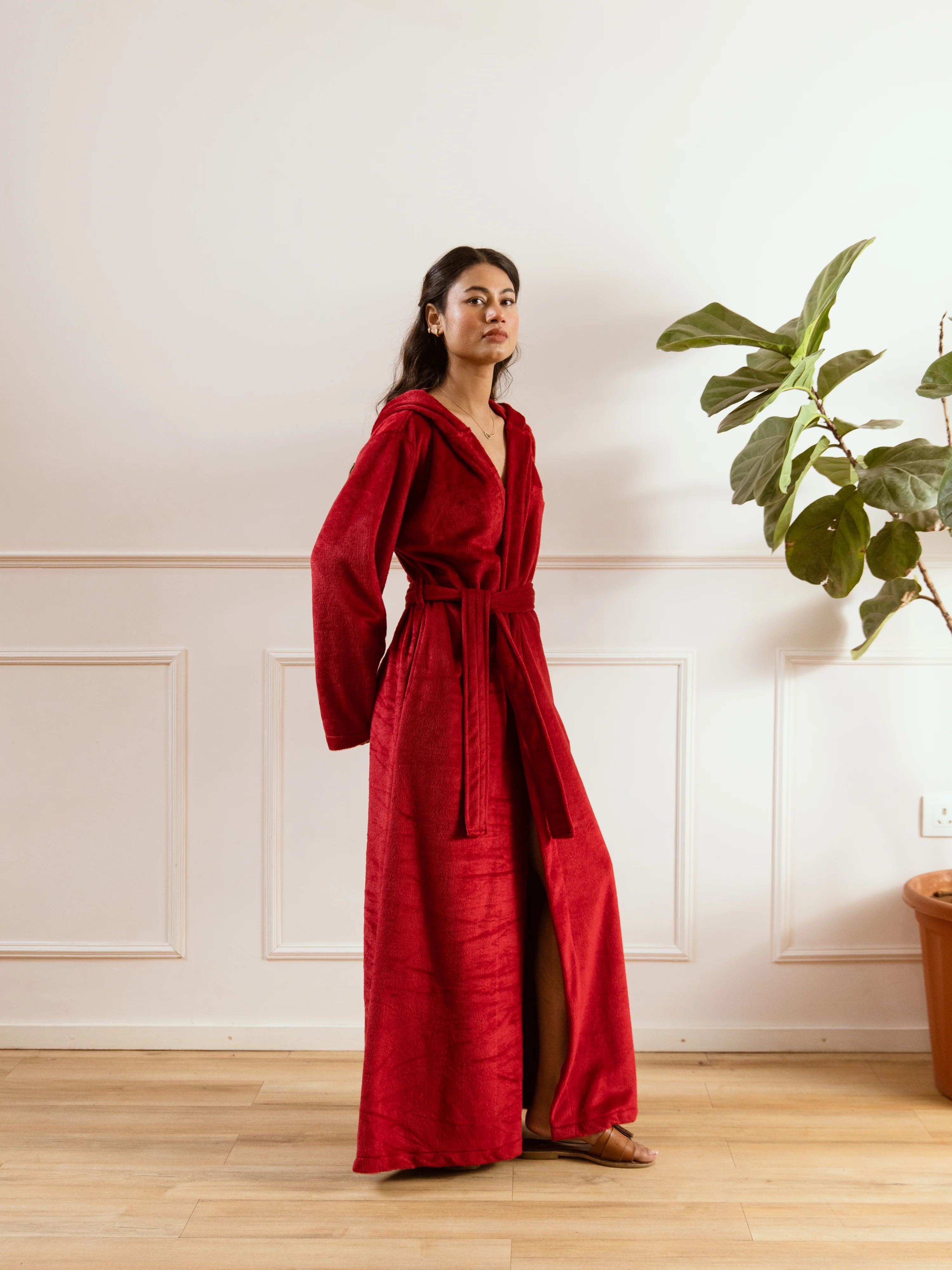 Maroon Super Soft Woollen Hoodie Robe - Image 5