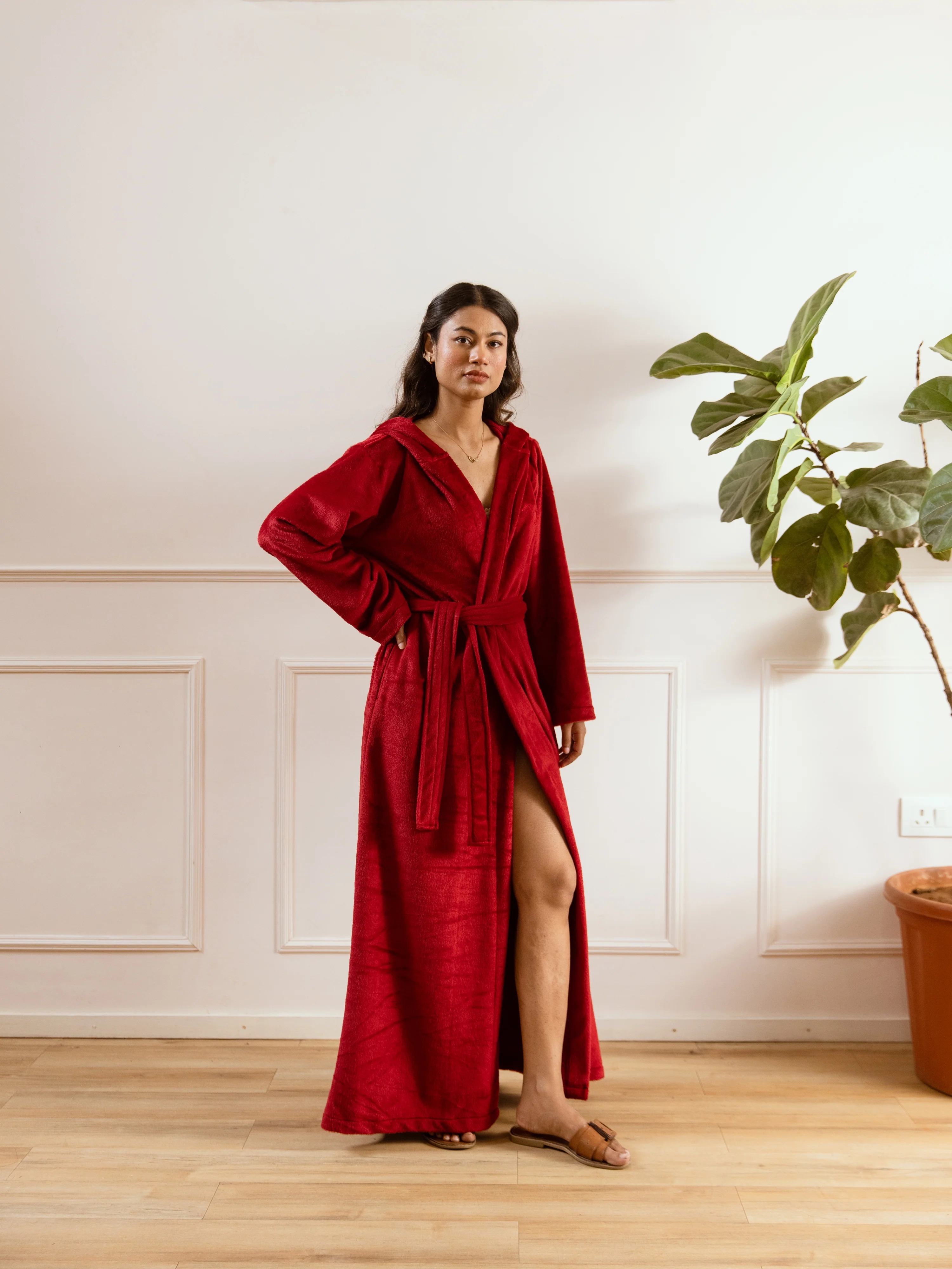 Maroon Super Soft Woollen Hoodie Robe - Image 6