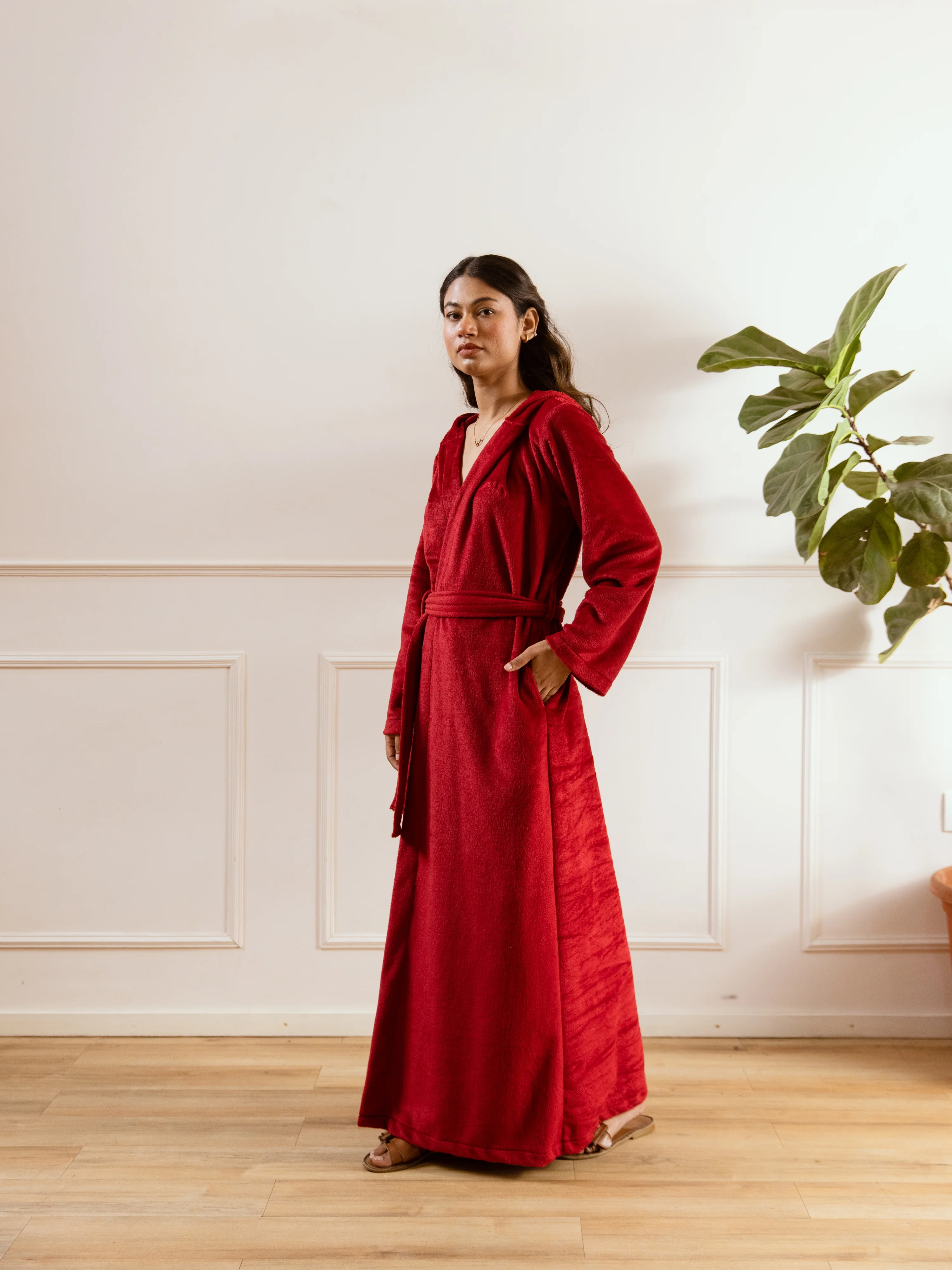 Maroon Super Soft Woollen Hoodie Robe - Image 7
