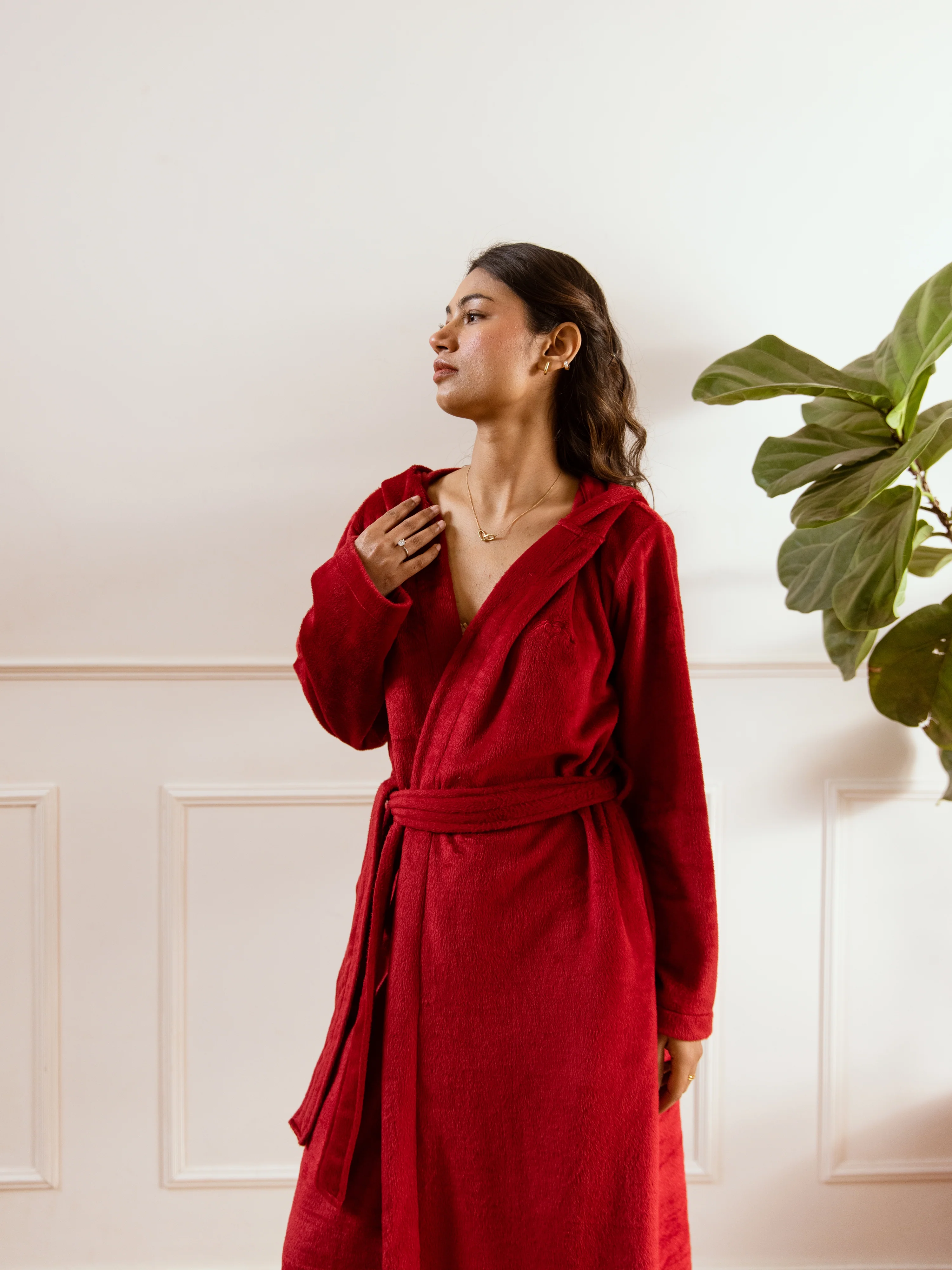 Maroon Super Soft Woollen Hoodie Robe - Image 9