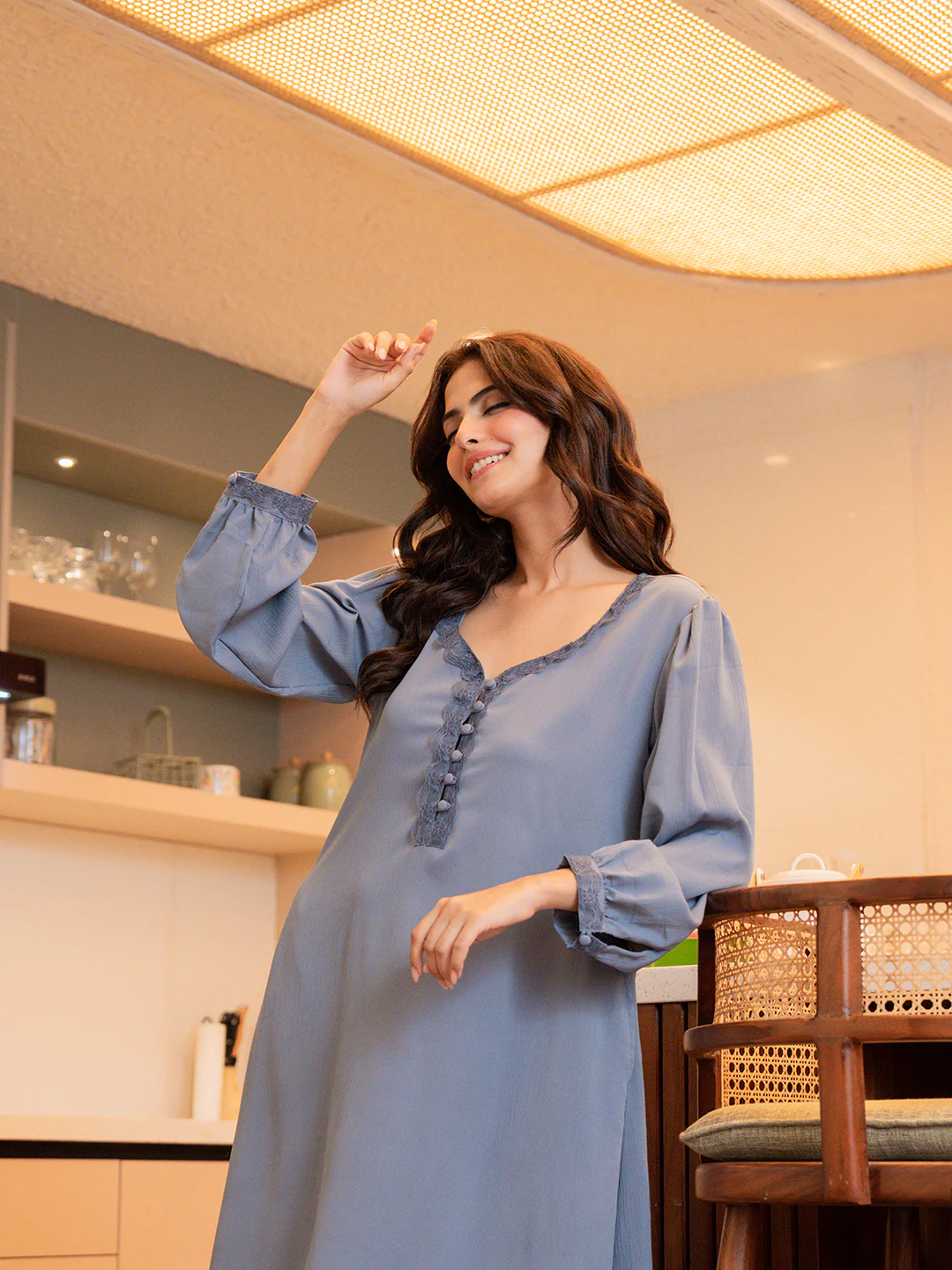 Pigeon Blue Soft Crepe Night Maxi - Image 10