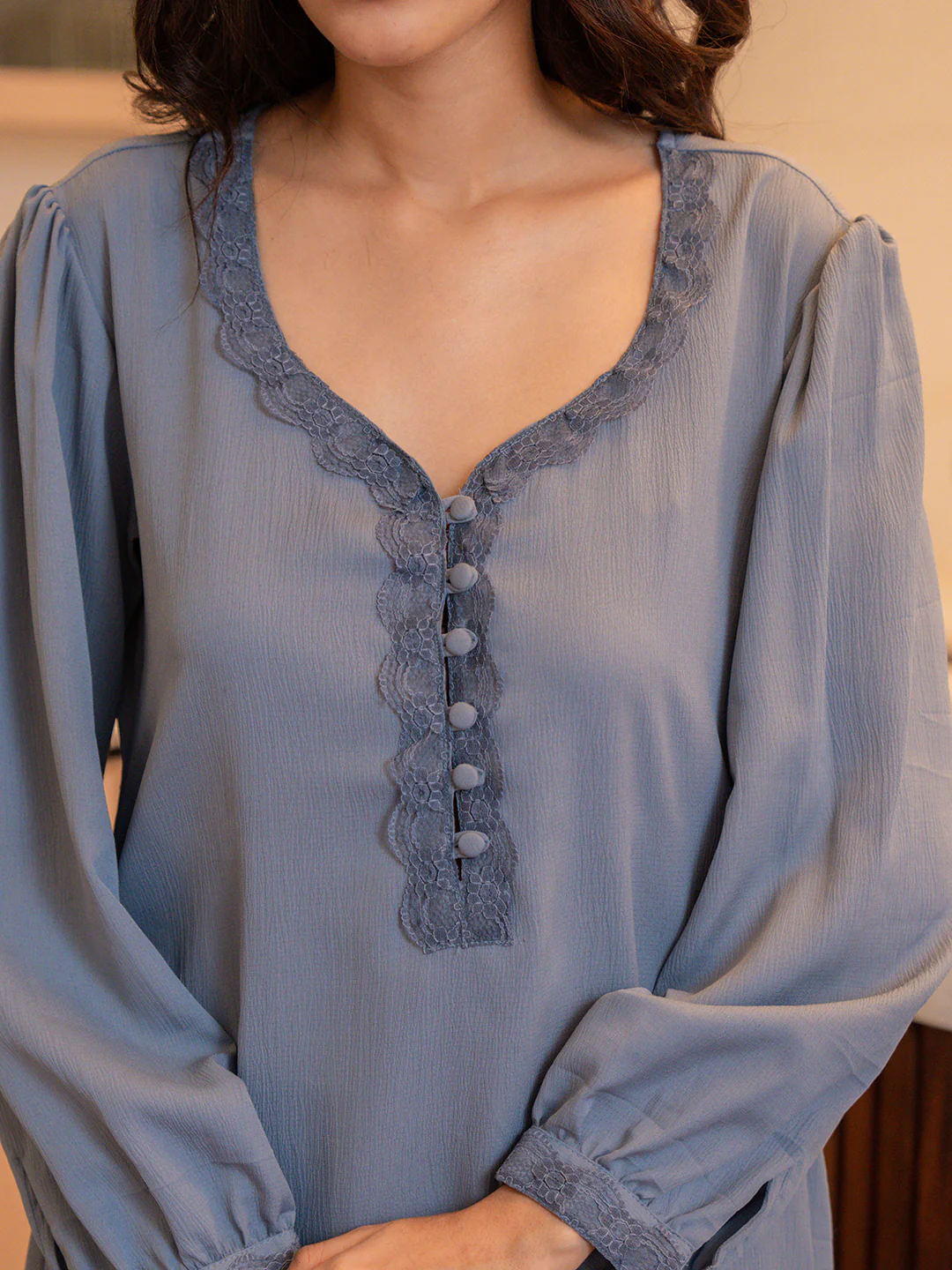 Pigeon Blue Soft Crepe Night Maxi - Image 11