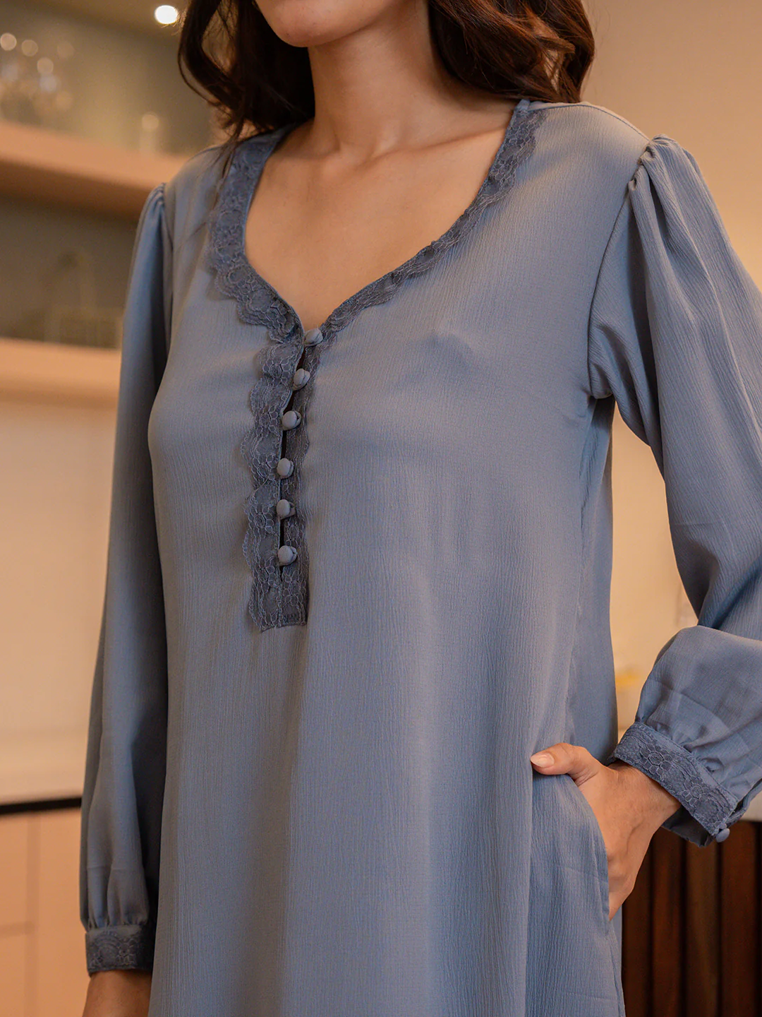 Pigeon Blue Soft Crepe Night Maxi - Image 2