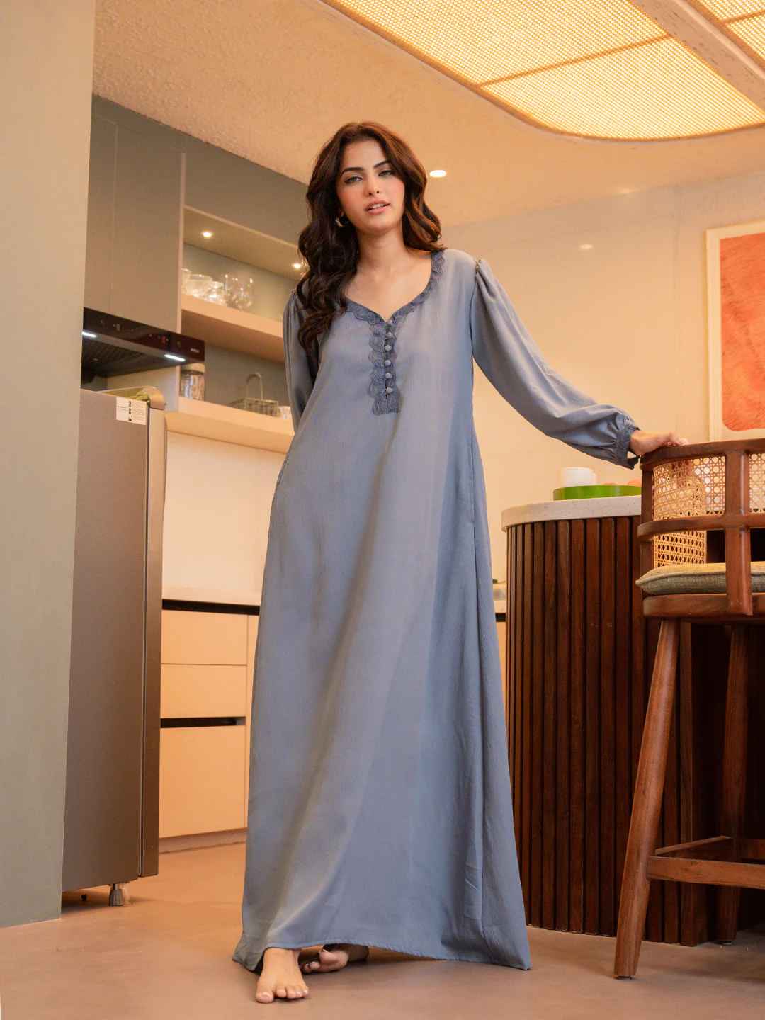 Pigeon Blue Soft Crepe Night Maxi - Image 3