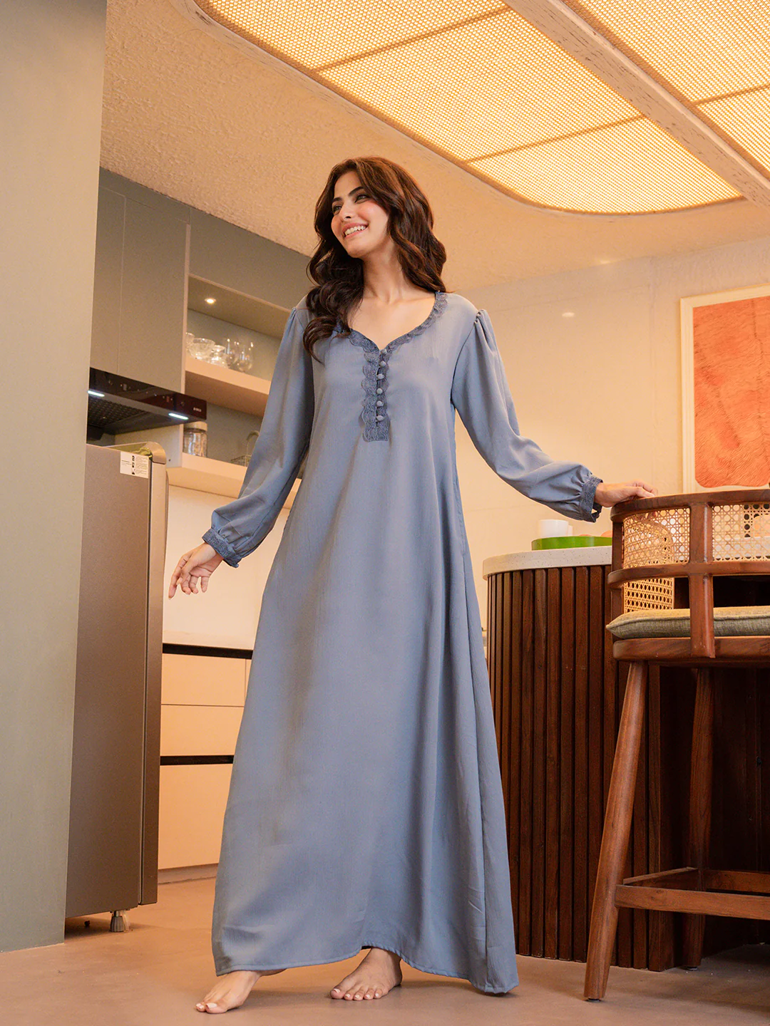Pigeon Blue Soft Crepe Night Maxi - Image 7