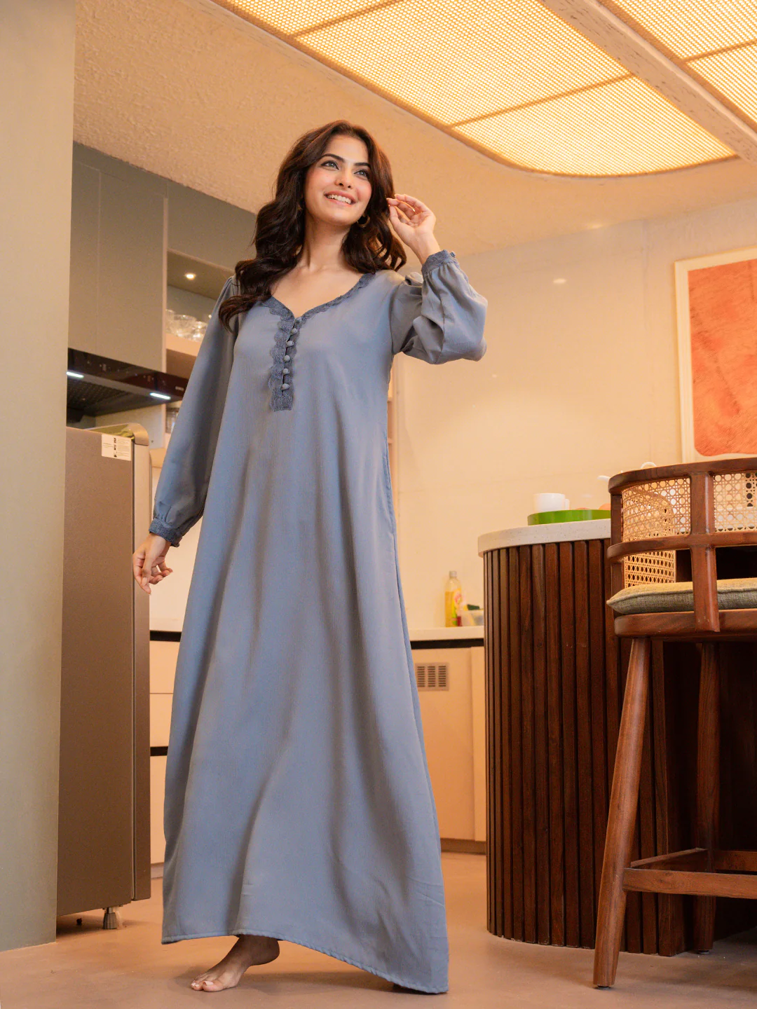 Pigeon Blue Soft Crepe Night Maxi - Image 8