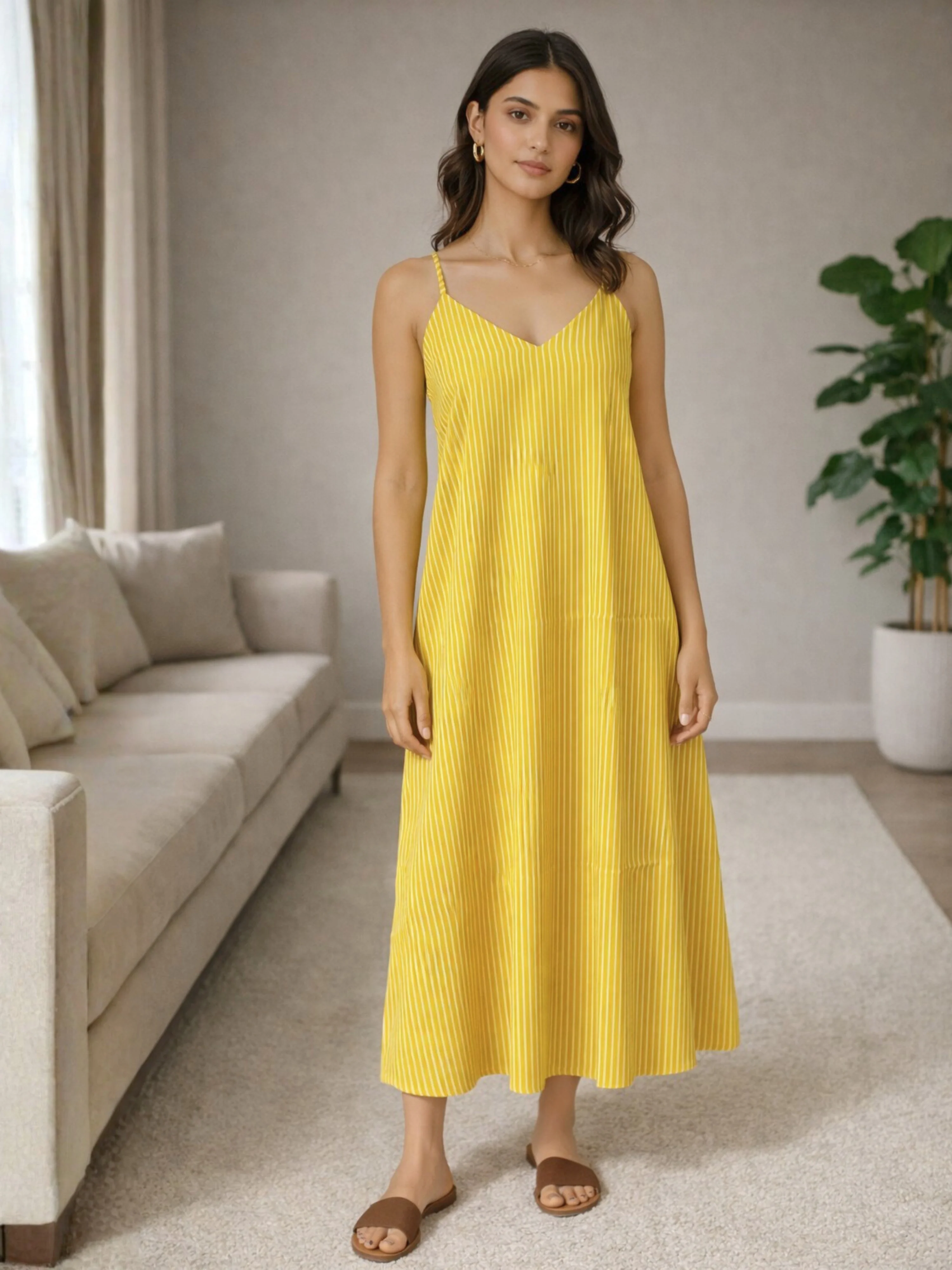 Mimosa Floral Pure Cotton Women's Strap Maxi with Robe - Image 11