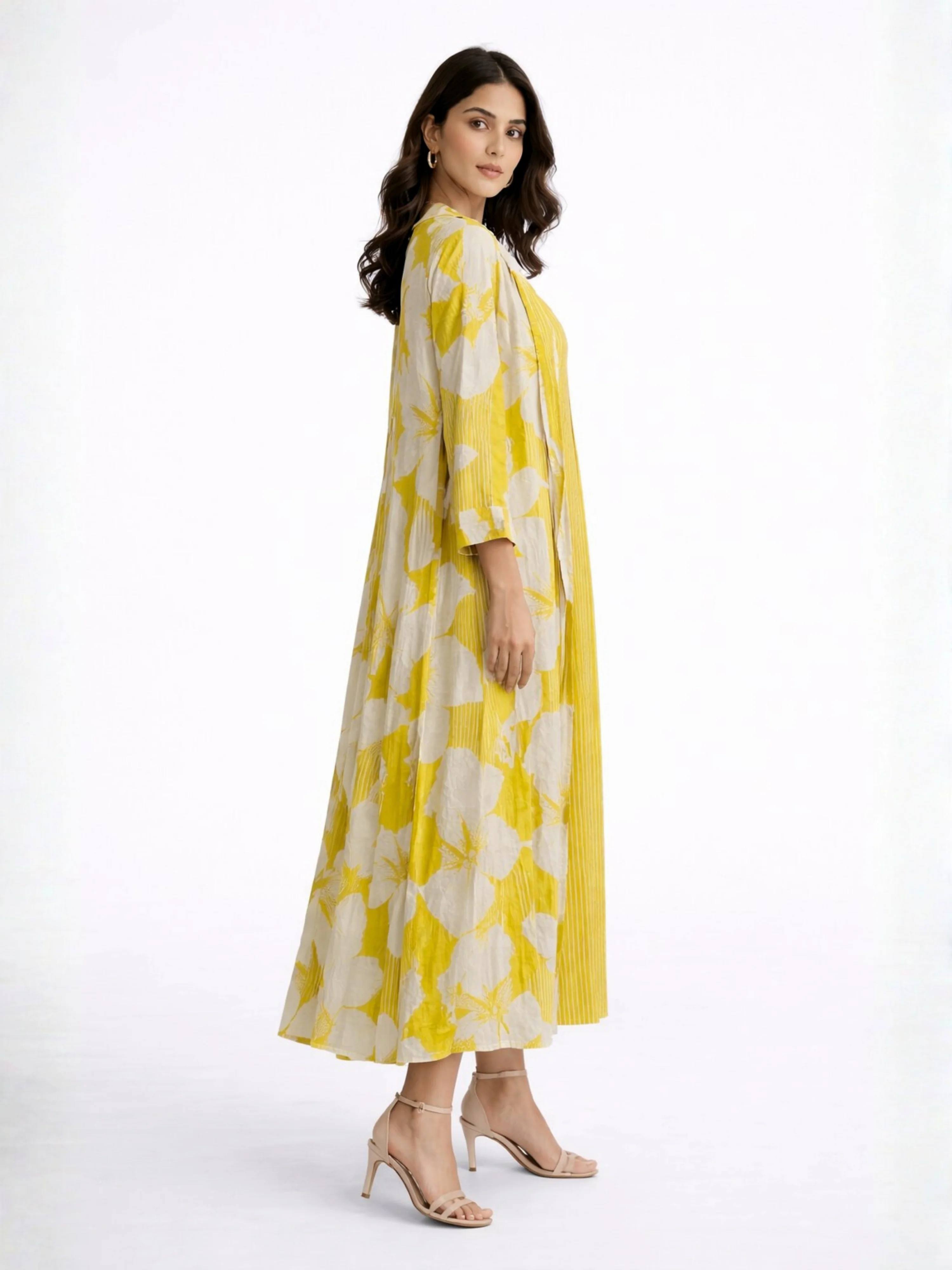 Mimosa Floral Pure Cotton Women's Strap Maxi with Robe - Image 7