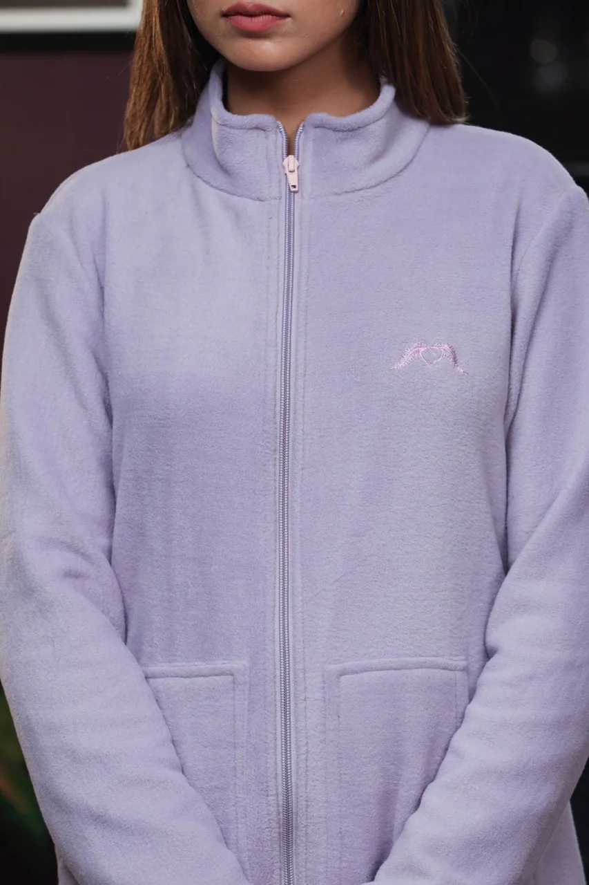 Mini Zip-Front Lavender Super Soft Woollen Dress - Image 2