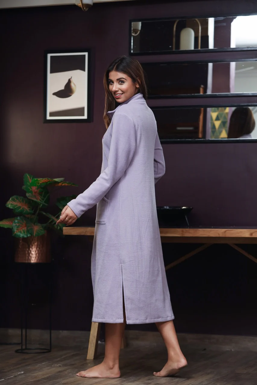 Mini Zip-Front Lavender Super Soft Woollen Dress - Image 3